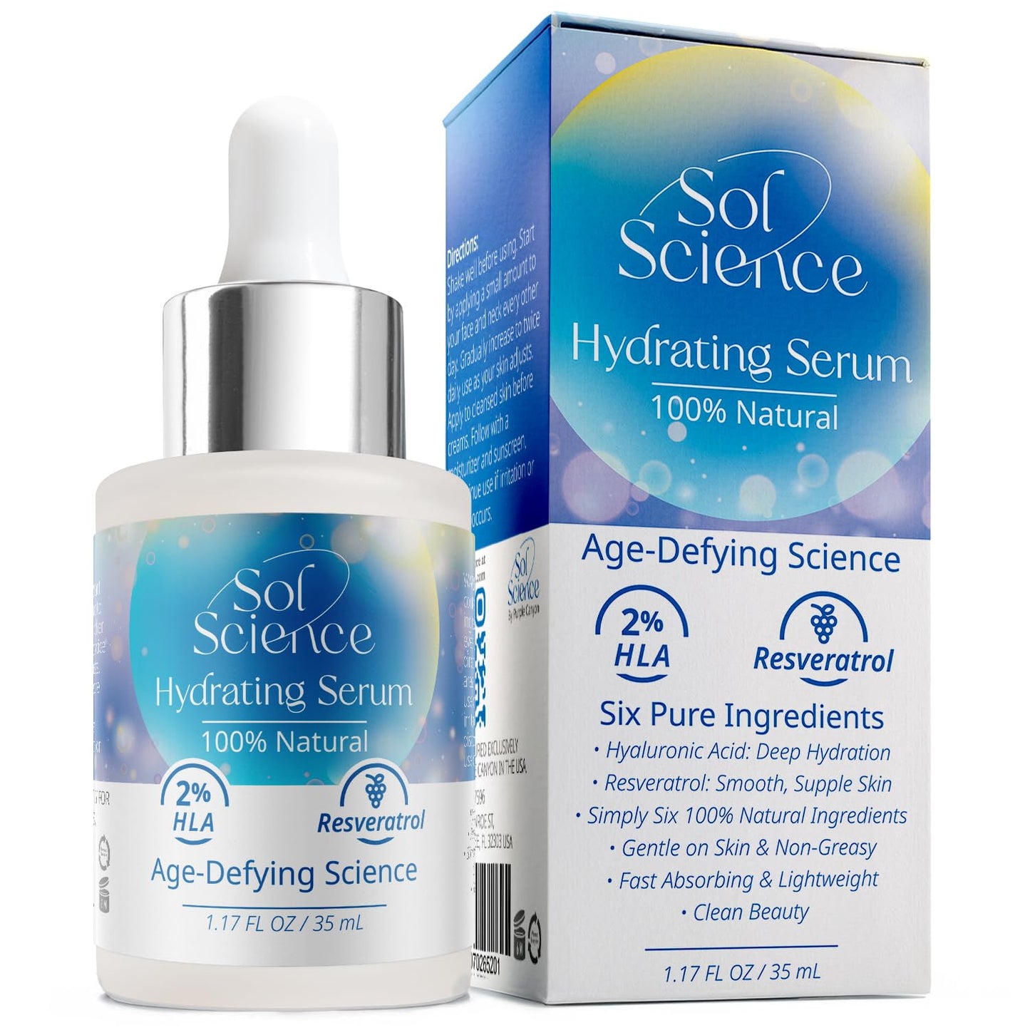 Ultra Hydrating Face Serum – Hyaluronic Acid + Resveratrol for Dry Skin – Lightweight All Natural Formula for Daily Moisture & Radiance – Boosts Moisture for a Dewy Glow 1.17 FL Oz