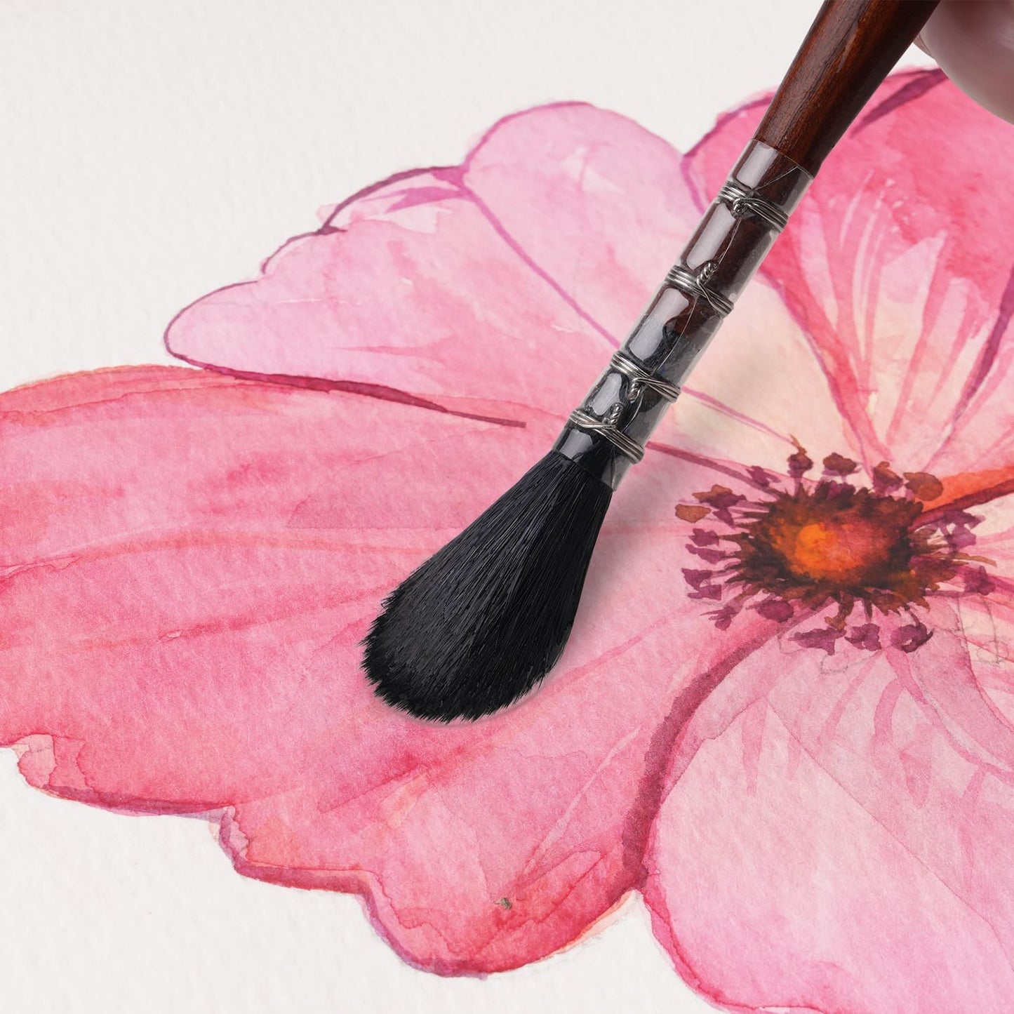 Travel Watercolor Brushes, Fuumuui Professional 6pcs Natural Soft Squirrel Hair Watercolor Travel Brush Set with Graphite Tip Pen Perfect for Watercolor Gouache Ink Painting