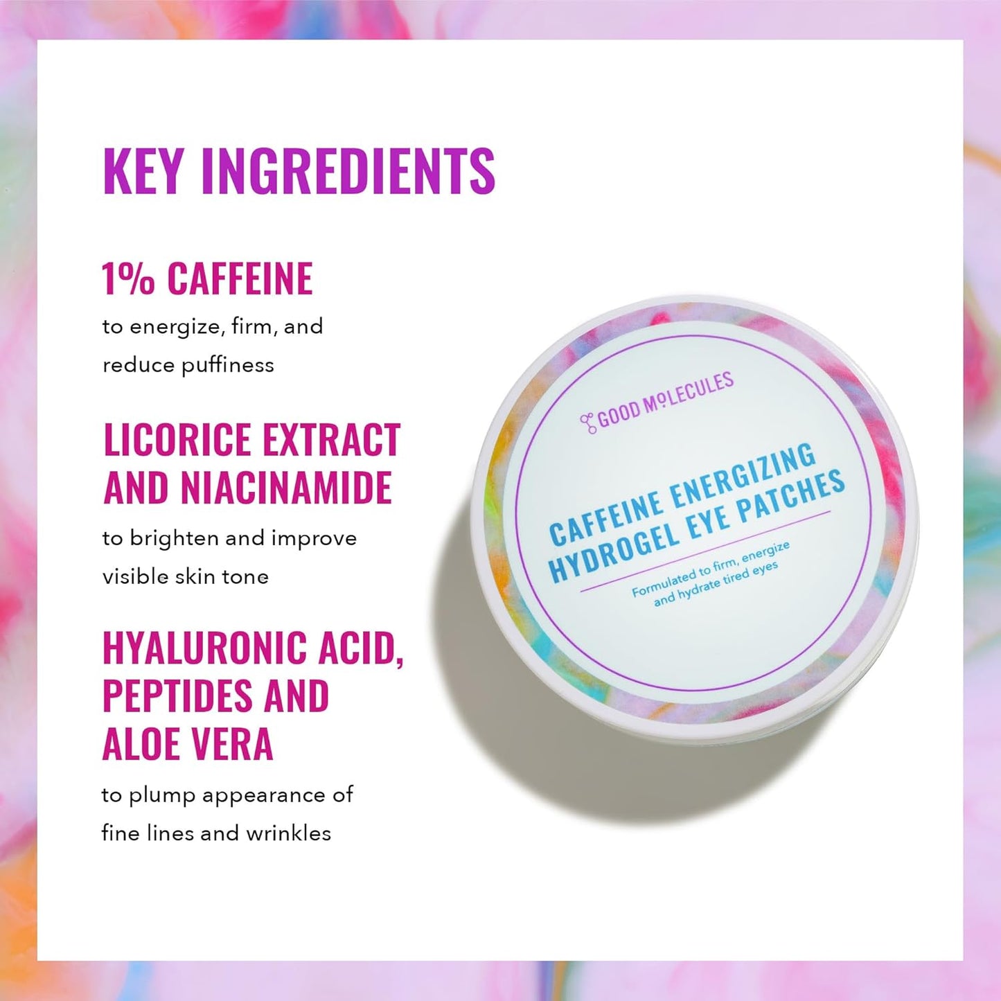 Good Molecules Caffeine Energizing Hydrogel Eye Patches - Eye Mask with Hyaluronic Acid Hydrate and Reduce Puffiness - Pack of 30, Skincare for Face