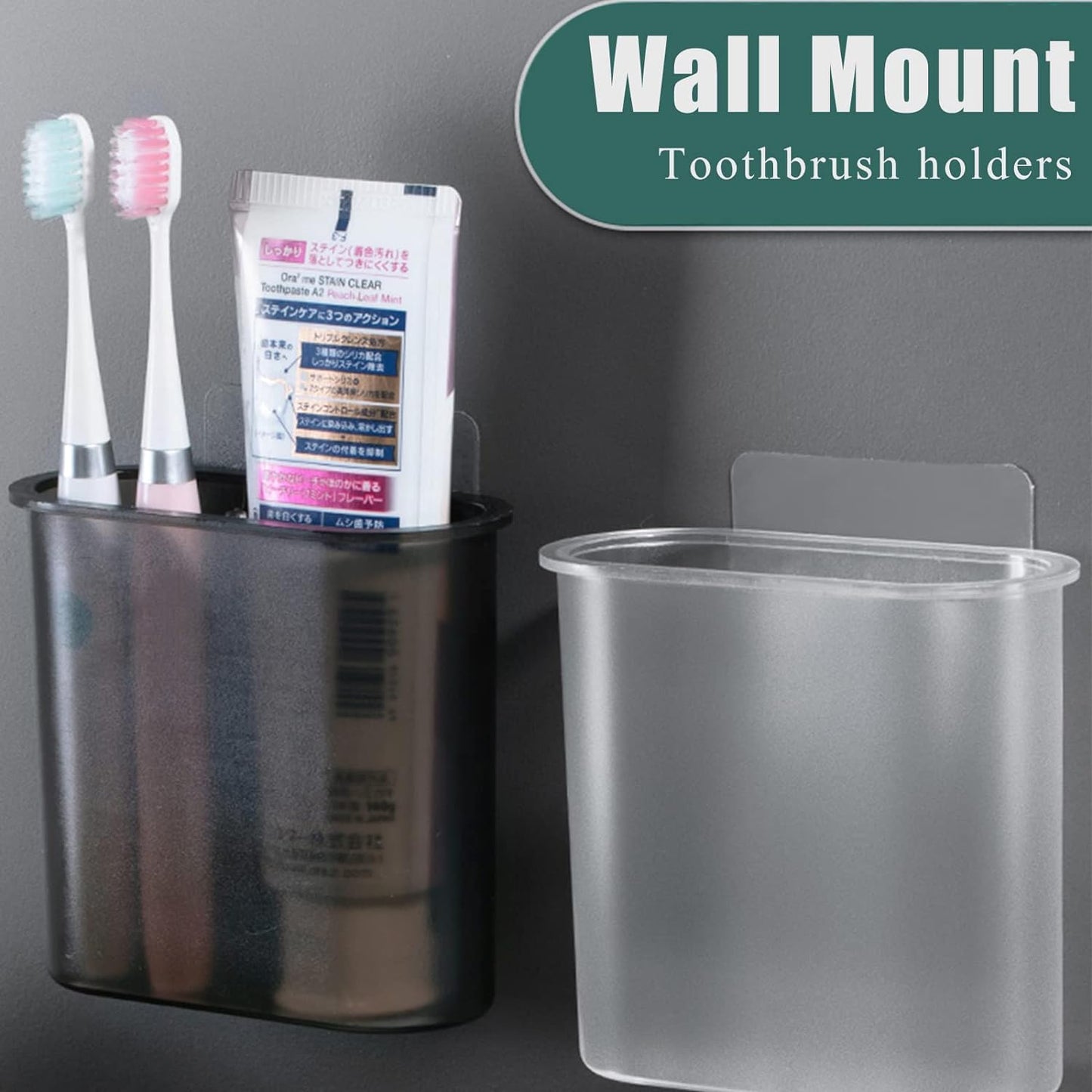 Toothbrush Holders Wall Mounted, Self Adhesive Tooth Brush Holder for Bathroom Electric Toothbrush Toothpaste Razor Bathroom Accessories(Clear)