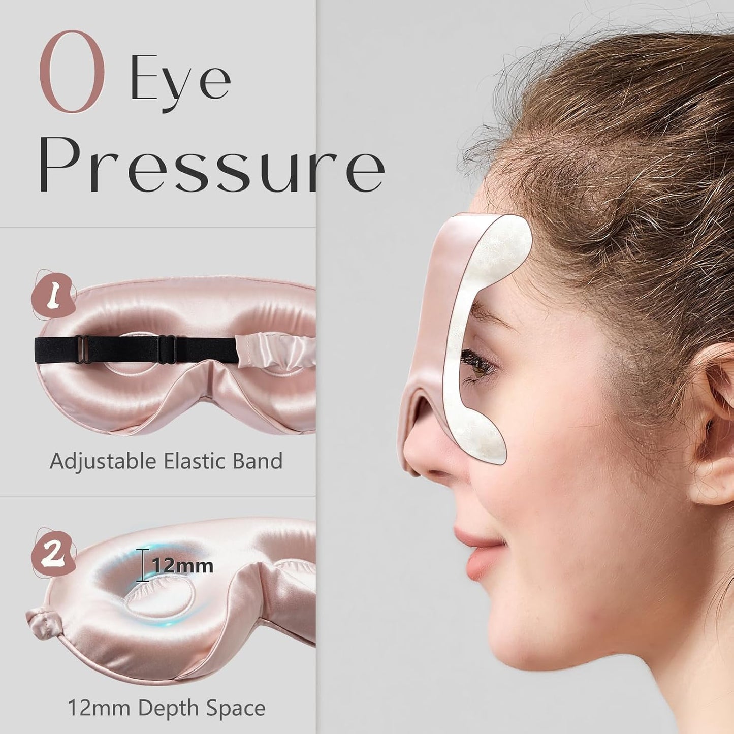 ZIMASILK Adjustable 22 Momme 100% Mulberry Silk Sleep Mask, Upgraded 3D Contoured Cup Eye Mask for Sleeping, Super Soft & Breathable Blindfold, Blackout for Deep Sleeping (Pink)