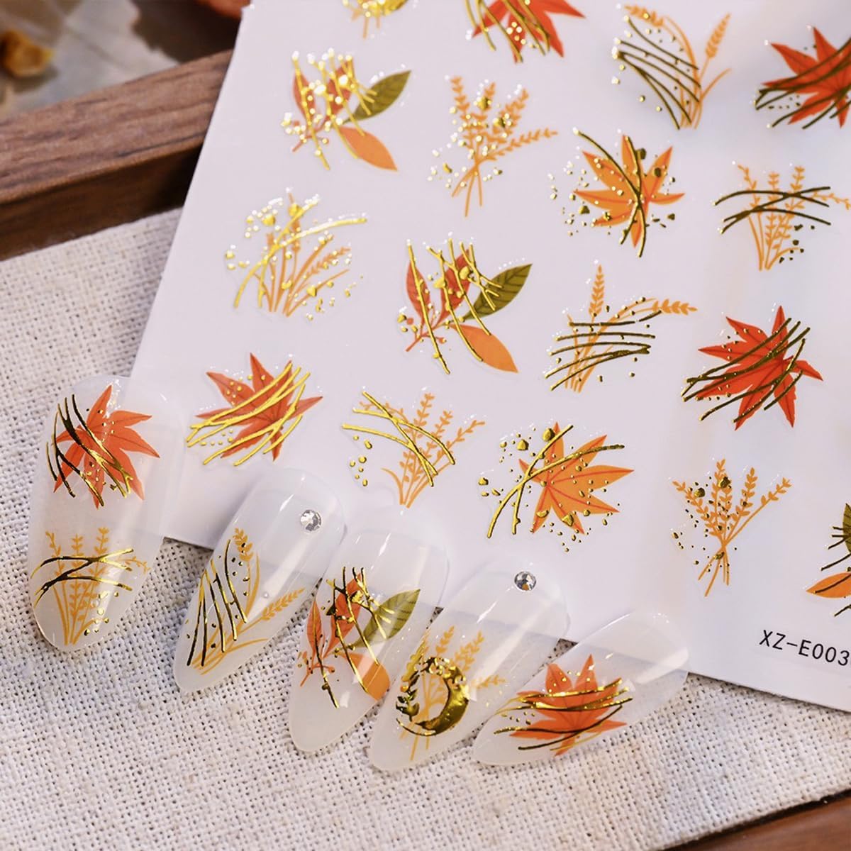 6 Sheets Gold Nail Art Stickers Maple Leaf Nail Stickers Fall Nail Decals Self Adhesive Fox Nail Art Supplies for Women Girls DIY Manicure Nail Art Decorations