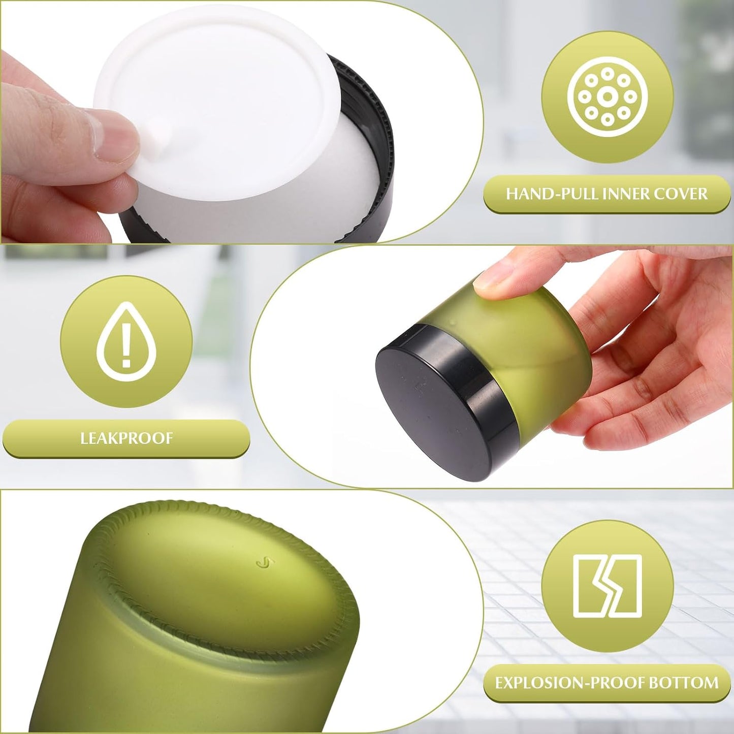 Domensi 72 Pcs 2 oz Glass Jars with Lids Travel Size Round Leakproof Empty Cosmetic Jars with Inner Liners Lid for Storing Makeup Lotions Face Cream Ointments Candle DIY Making (Pea Green)