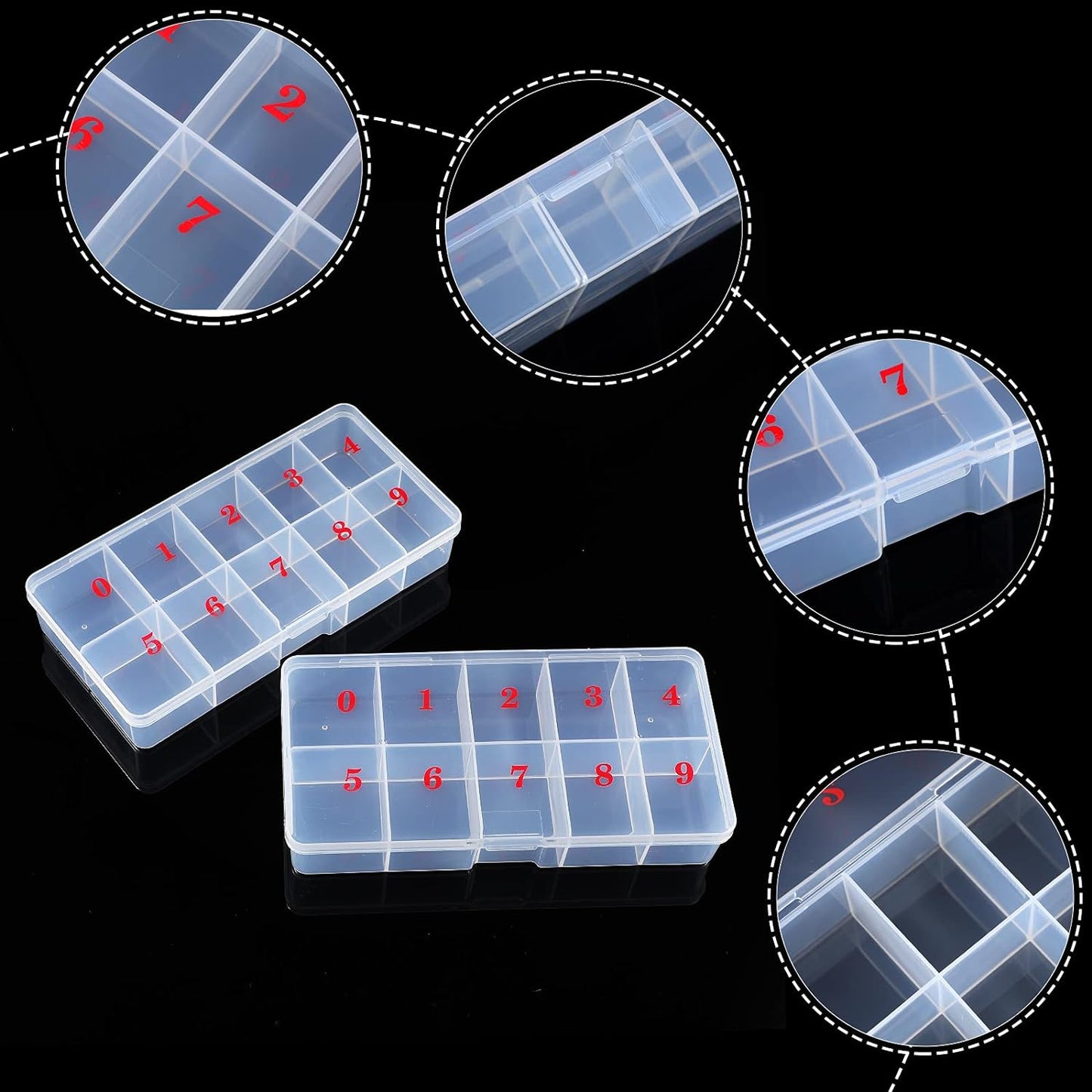 2 Pieces Nail Tip Box Empty False Nail Tips Organizer Box with 10 Number Spaces Storage Case Container Nails Plastic Grid Boxes for Fingernail Crystal Jewelry Accessories(White)