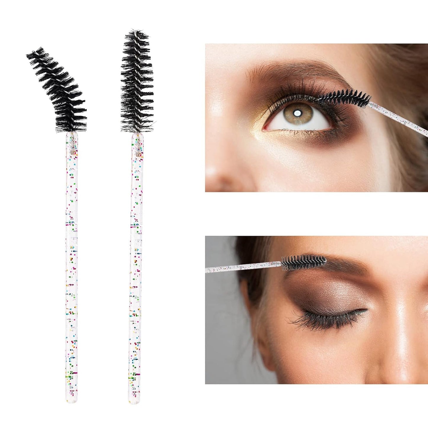 BTYMS 100 Pieces Eyelash Mascara Brushes Disposable Lash Wands Makeup Applicators Eyebrow Spoolies Brush for Eyelash Extensions - Black