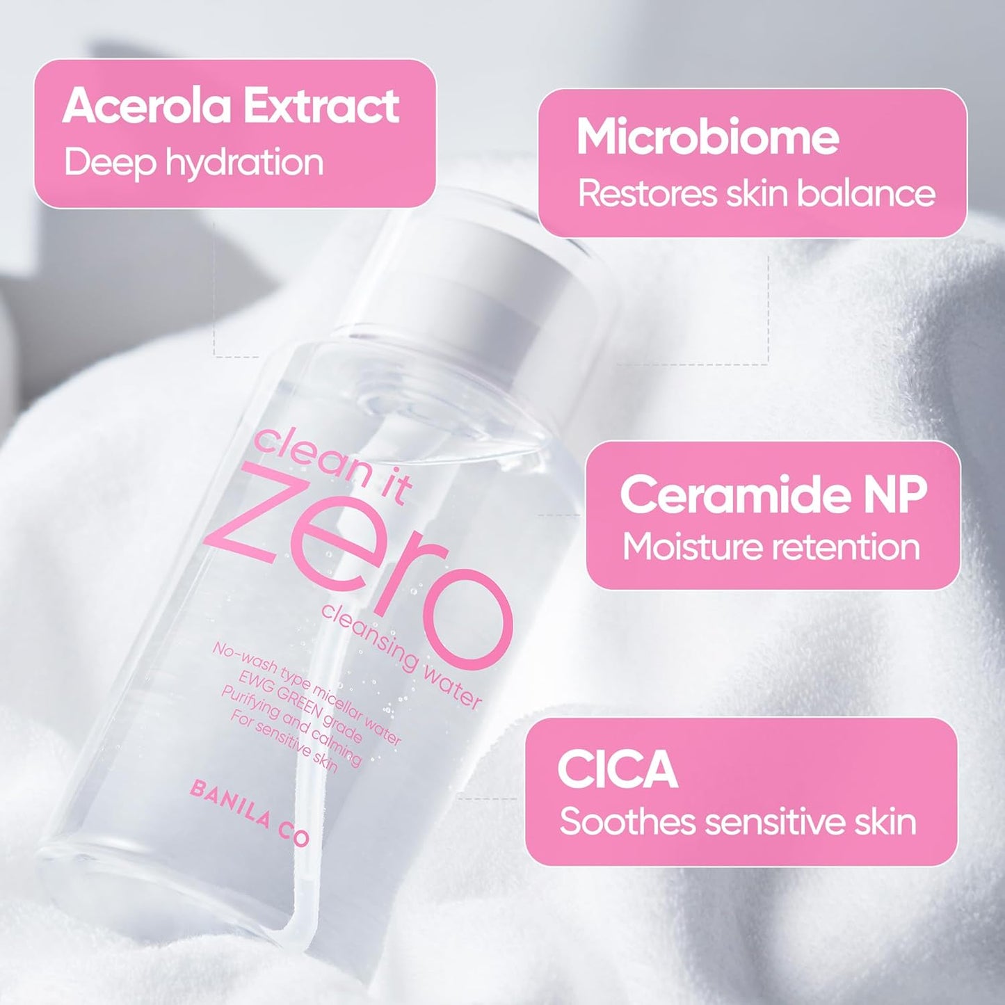BANILA CO Clean It Zero Pure Cleansing Water | Gentle Cleanser for Sensitive Skin | Micellar Water Makeup Remover No Rinse & Oil Free (310ml / 10.48 fl.oz)