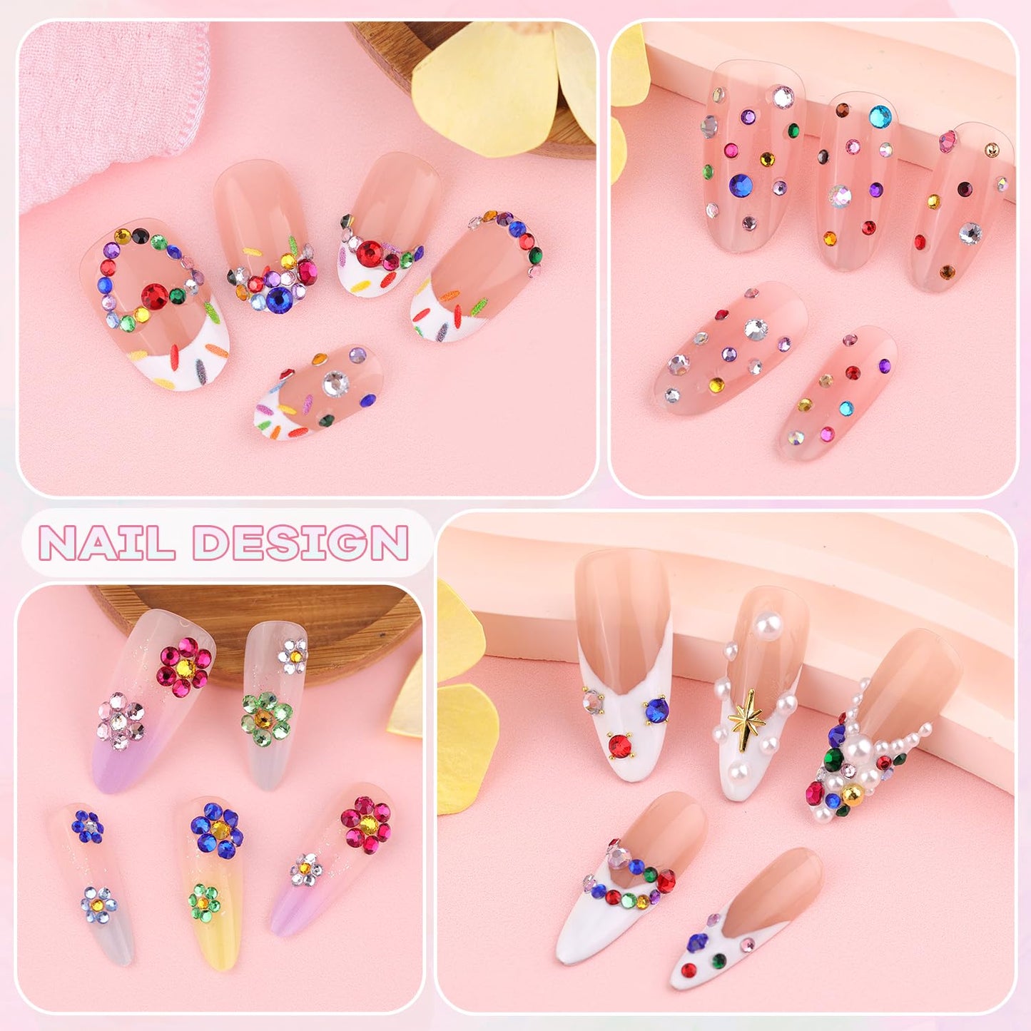 5000Pcs Small Resin Rhinestones for Nail Art, Colorful Rhinestone 2/3MM Flatback Bedazzling Gems, Nail Rhinestones and Gems Crystals Charm for Acrylic Tips Manicure Decor
