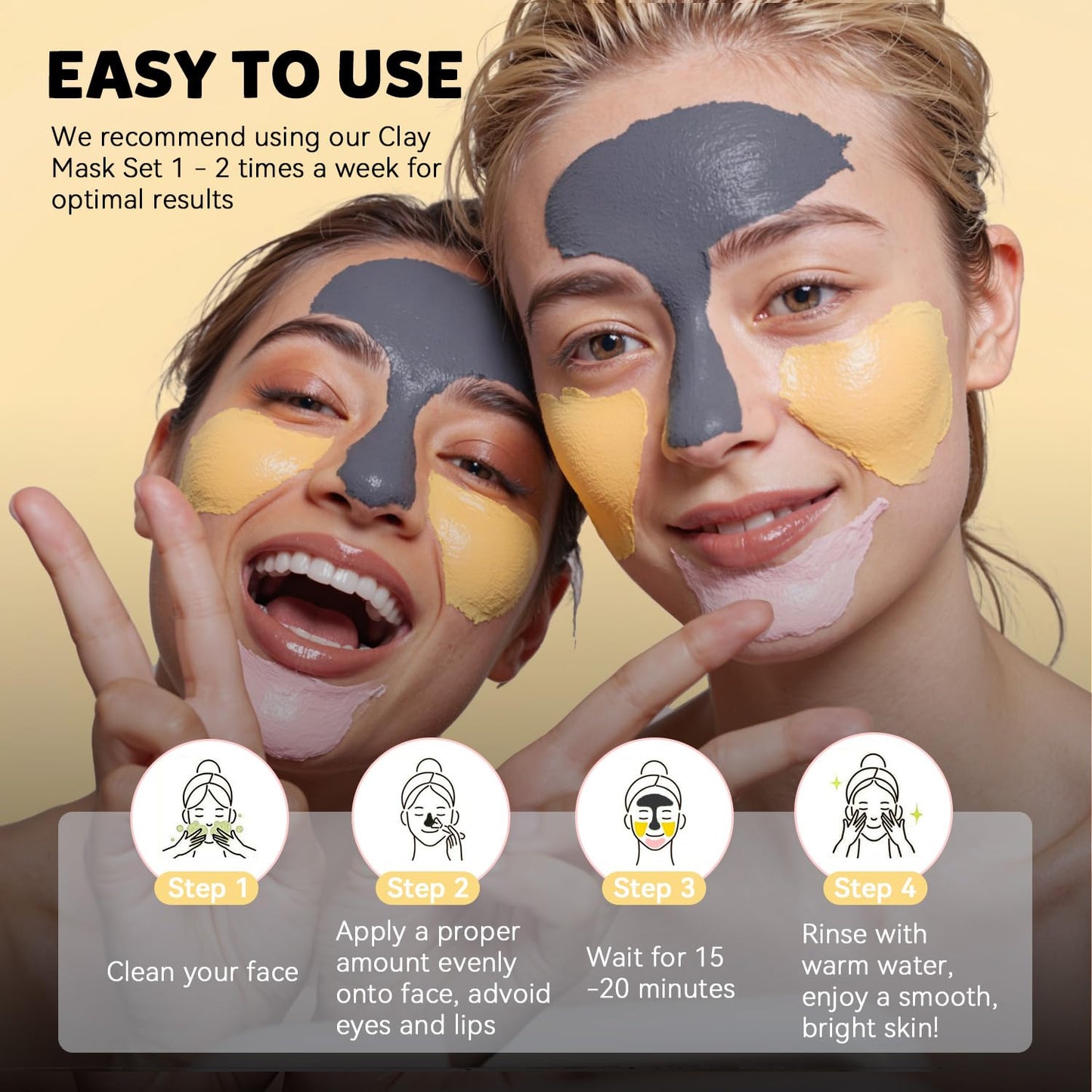 Clay Facial Mask Set 9 Pack - Turmeric Clay Mask - Rose - Dead Sea Minerals Mud Mask, Skincare Gift Set - Brightening, Moisturize & Deep cleansing for Dry, Sensitive Skin, Travel-Friendly & Portable