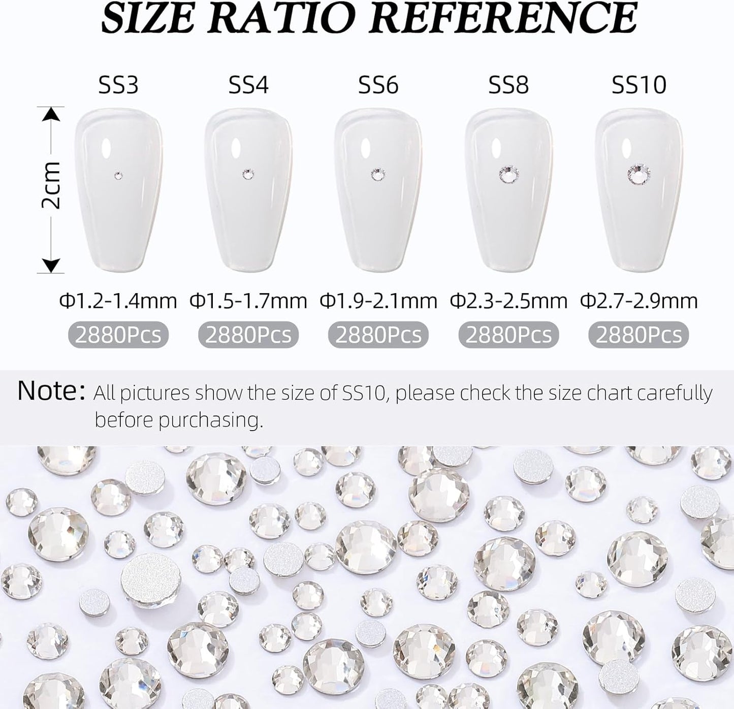 Crystal Clear Flatback Rhinestones, Glass Rhinestones for Nail Art and Craft, Glue Fix, Loose Crystal Gemstones(Crystal, SS4, 2880pcs, 1.5-1.7mm)