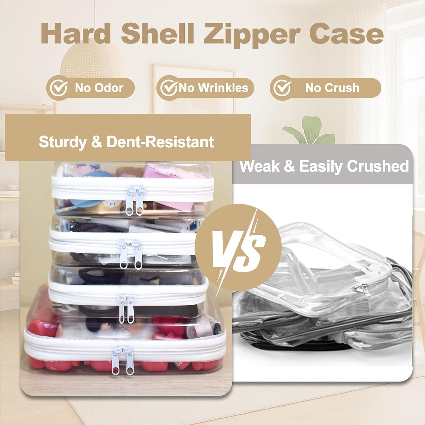4 pcs Clear Zipper Pouches,Hard Shell Zipper Case, Toiletry Bag for Travel, CLear Diaper Bag, Toiletry Pouch, Travel Organizer, Clear Cosmetic Bag,Toy Storage Bins (M+3S)