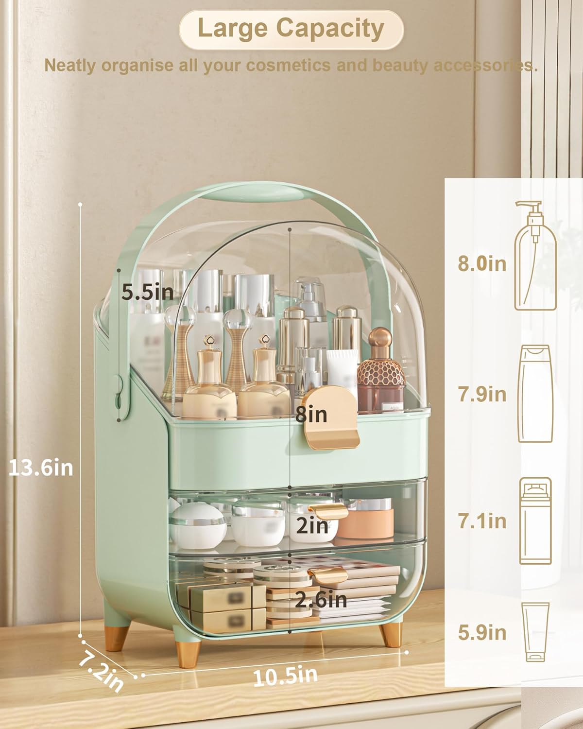 Makeup Organizer, Skincare Holder Bathroom Counter Organizer, Storage Box Cosmetic Display Cases, Teen Girl Gifts Trendy Stuff Make up Organizers for Vanity, Dresser, Countertop (Green)