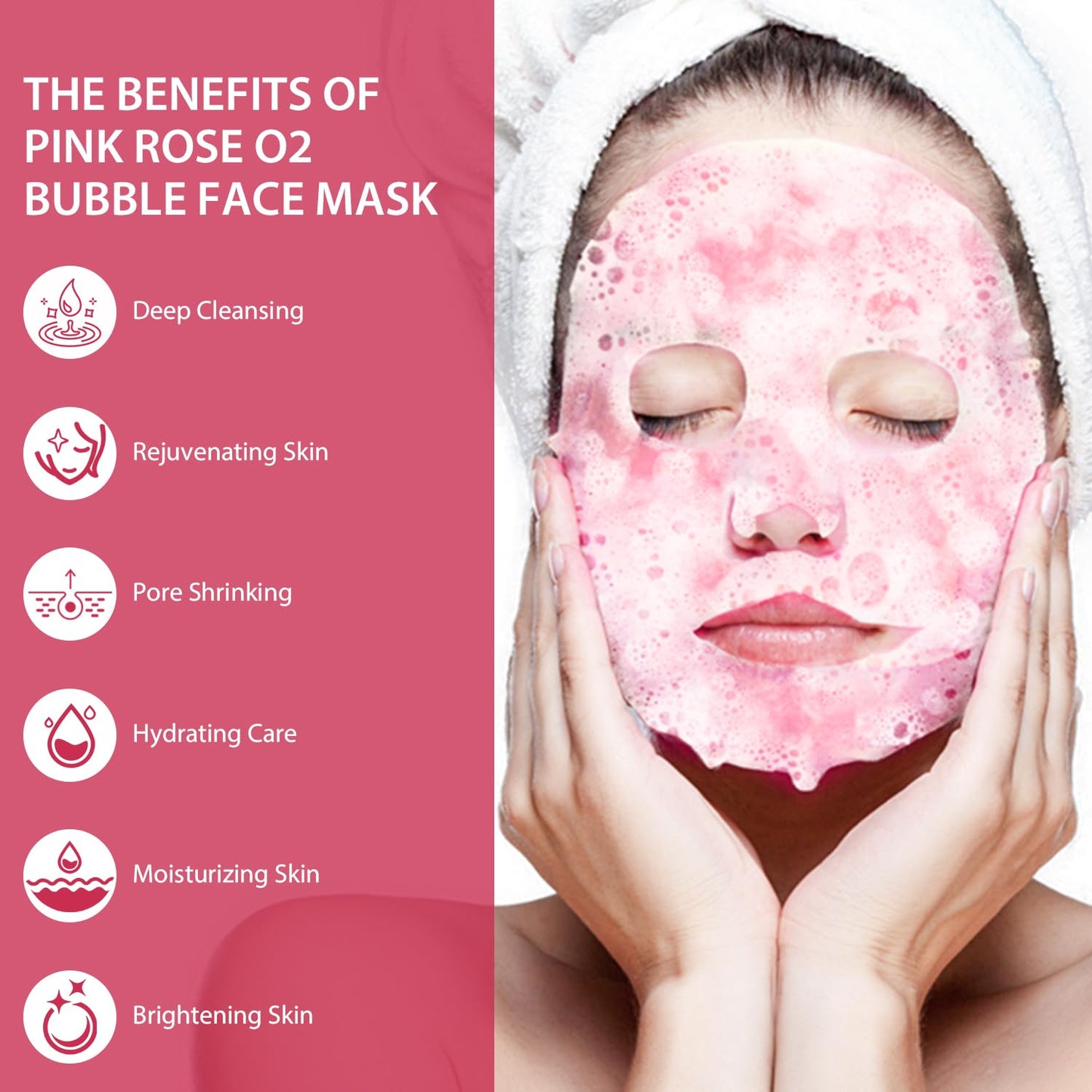 Pack of 10 Pink Rose O2 Bubble Face Masks Skincare, Spa Presents for Women, Bubble Face Sheet Mask Cleaner Foaming Purifying Facial Mask for Acne and Pores Moisturizing Beauty Sheet Masks