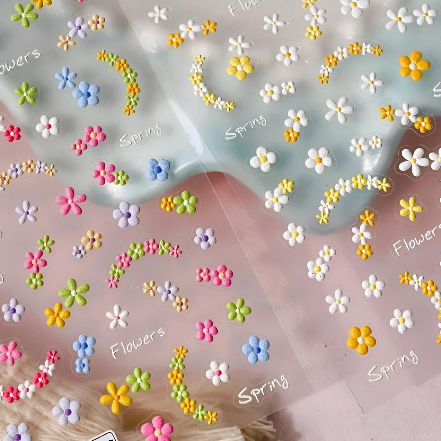 3 Sheets Flower Nail Art Stickers 5D Embossed Colorful Summer Spring Nail Stickers for Nail Art Cute Daisy Nail Decals Self Adhesive Flower Nails Supplies Spring Nail Design for Women Girls