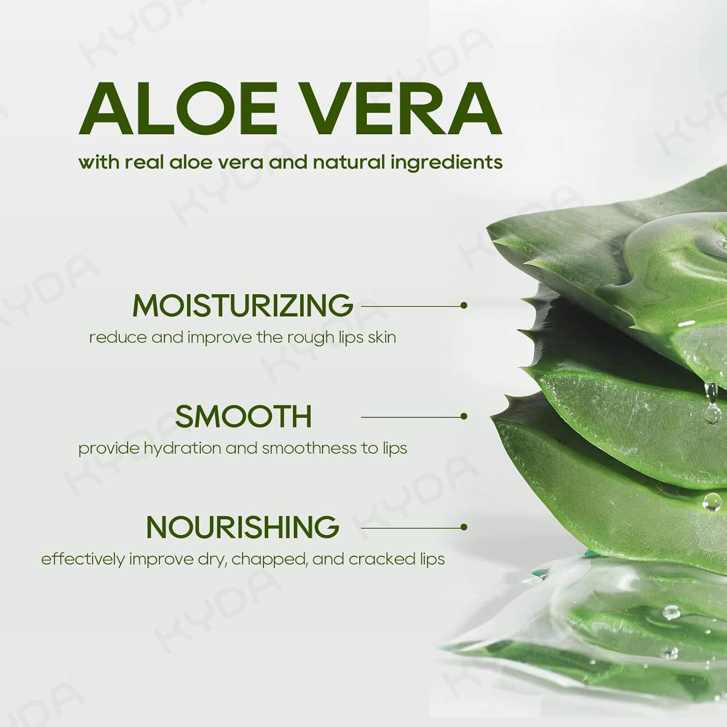 KYDA 3 Pcs Aloe Vera Lip Balm, Deep Hydrating Tinted Lip Balm, Reduce Fine Lines, Daily Lip Moisturizer for Dry Cracked Lips, with Real Aloe Vera, Colorless Finish