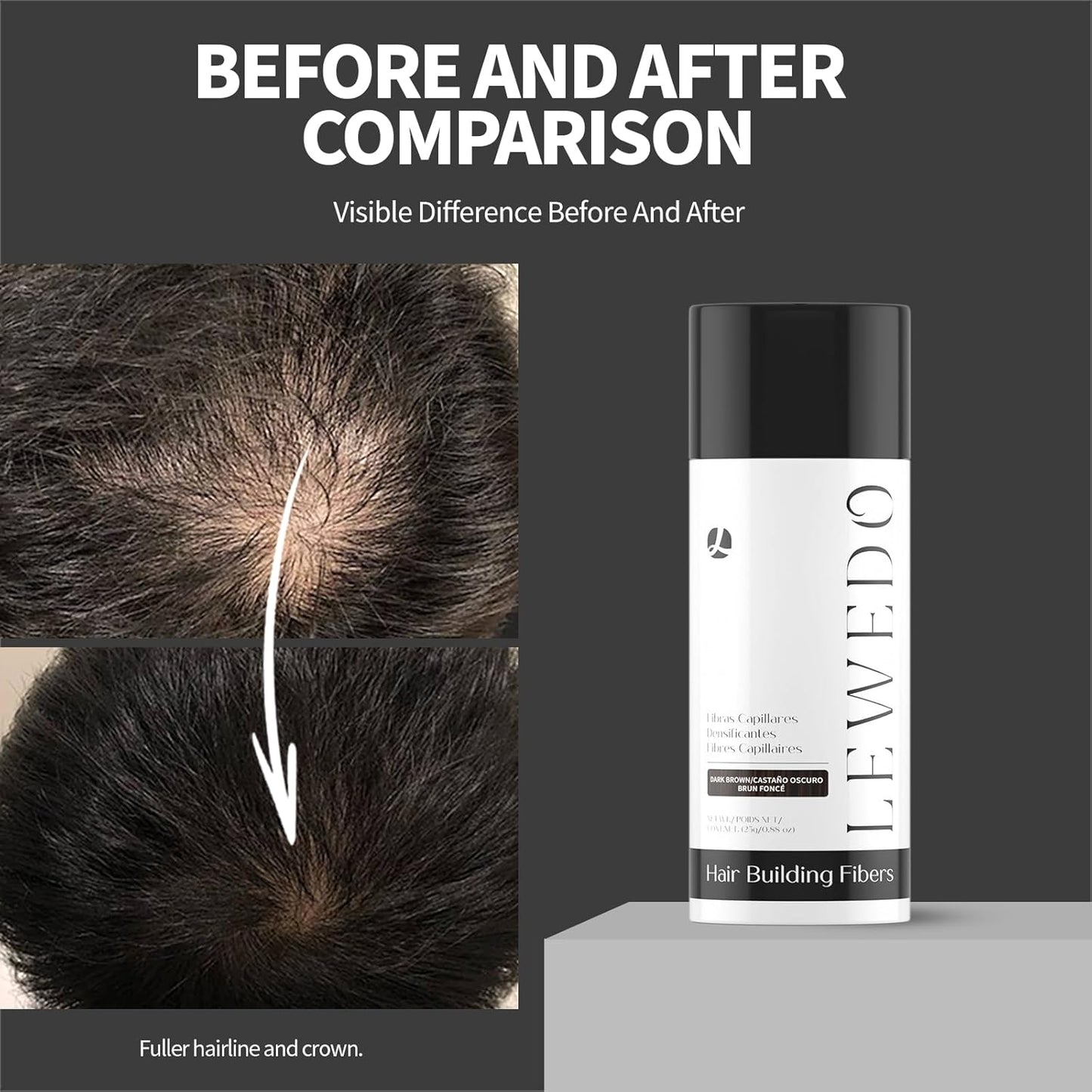 Hair Building Fibers - Instant Volume for Thinning Hair, Natural Appearance with Electrostatic Adsorption,Plant-Based, All-Day Hold, 25G Light brown
