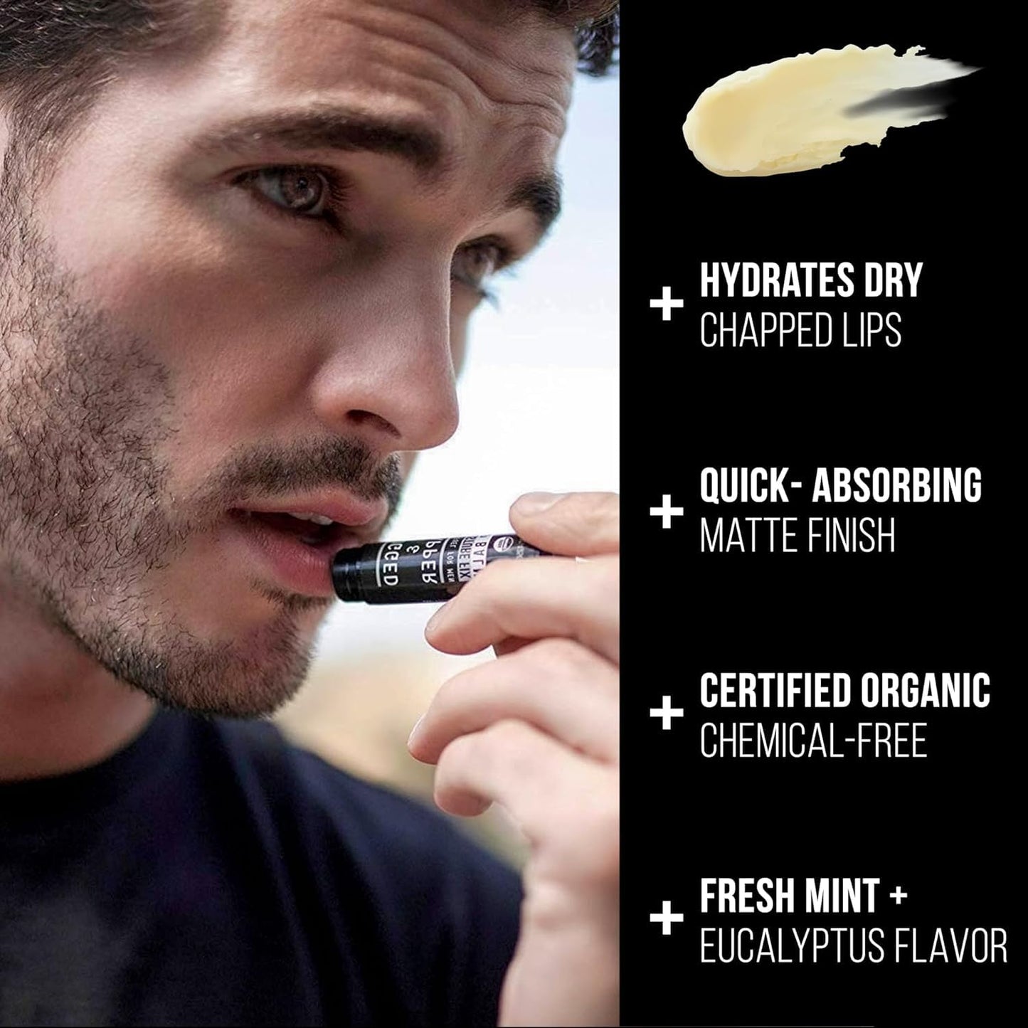 RUGGED & DAPPER Lip Balm for Men - Certified Organic + Natural Ingredients - 4 Pack - Hydrating Mens Chapstick - USA Made