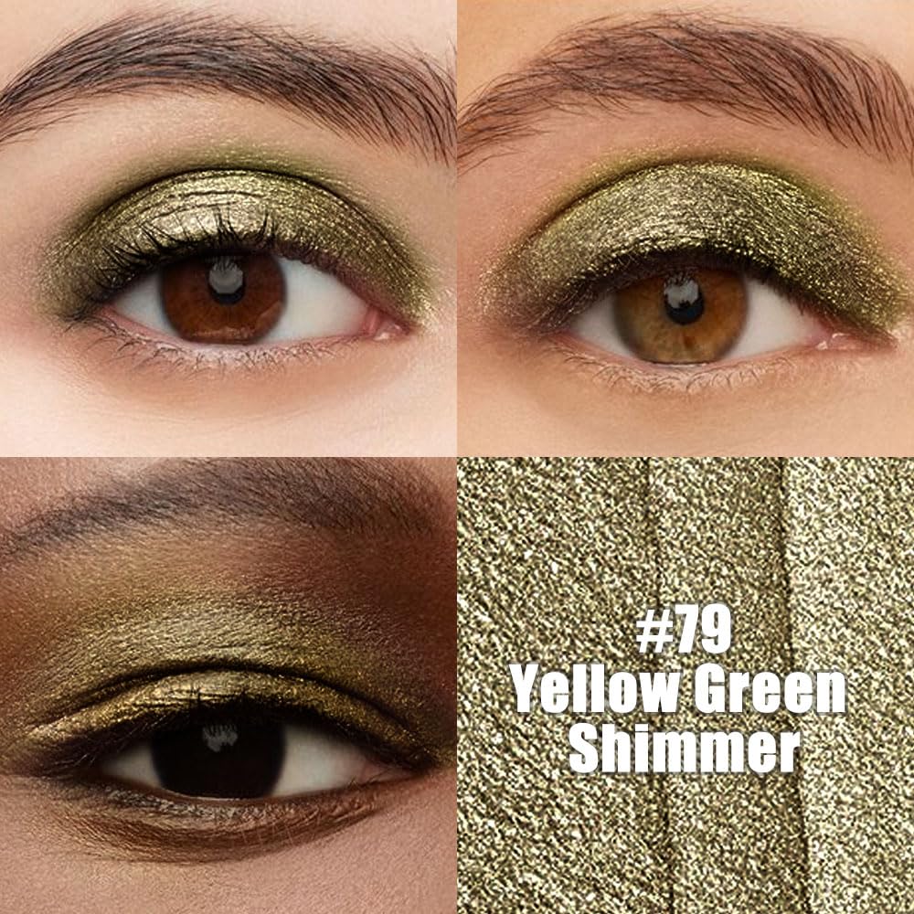evpct Yellow Green Shimmer Cream Eye Shadow Sticks Brightener Pencils for Women, Green Silky Eyeshadow Applicator Stick Pen Waterproof, Blendable Crease-Proof Stick Eyeshadow Shimmer Eye Makeup 79