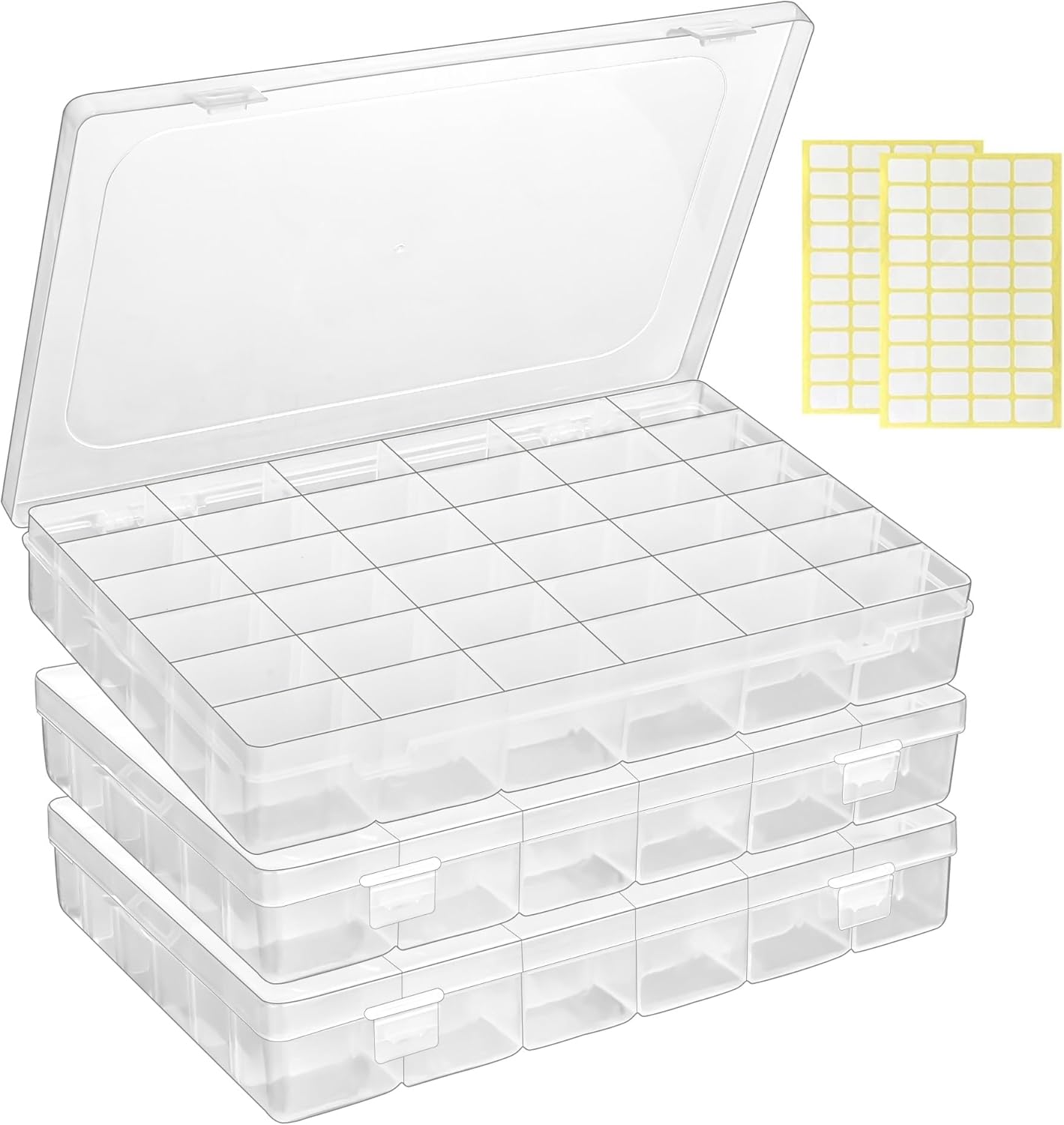 3 Pcs 36 Large Grids Clear Plastic Organizer Box with Adjustable Dividers Craft Organizers Box for Bead,Jewelry,DIY Crafts,Art,Small Items Storage (Clear-3pack-108 Grids)