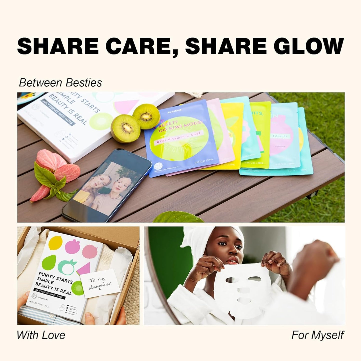 ZealSea Clean Beauty Face Masks Skincare, Minimalism 15 Ingredients Sheet Mask, Deep Hydration Facial Mask for Bouncy & Glowing, Sleepover Spa Party Supplies, Women Teen Girl Gifts Trendy Stuff, 7Pack