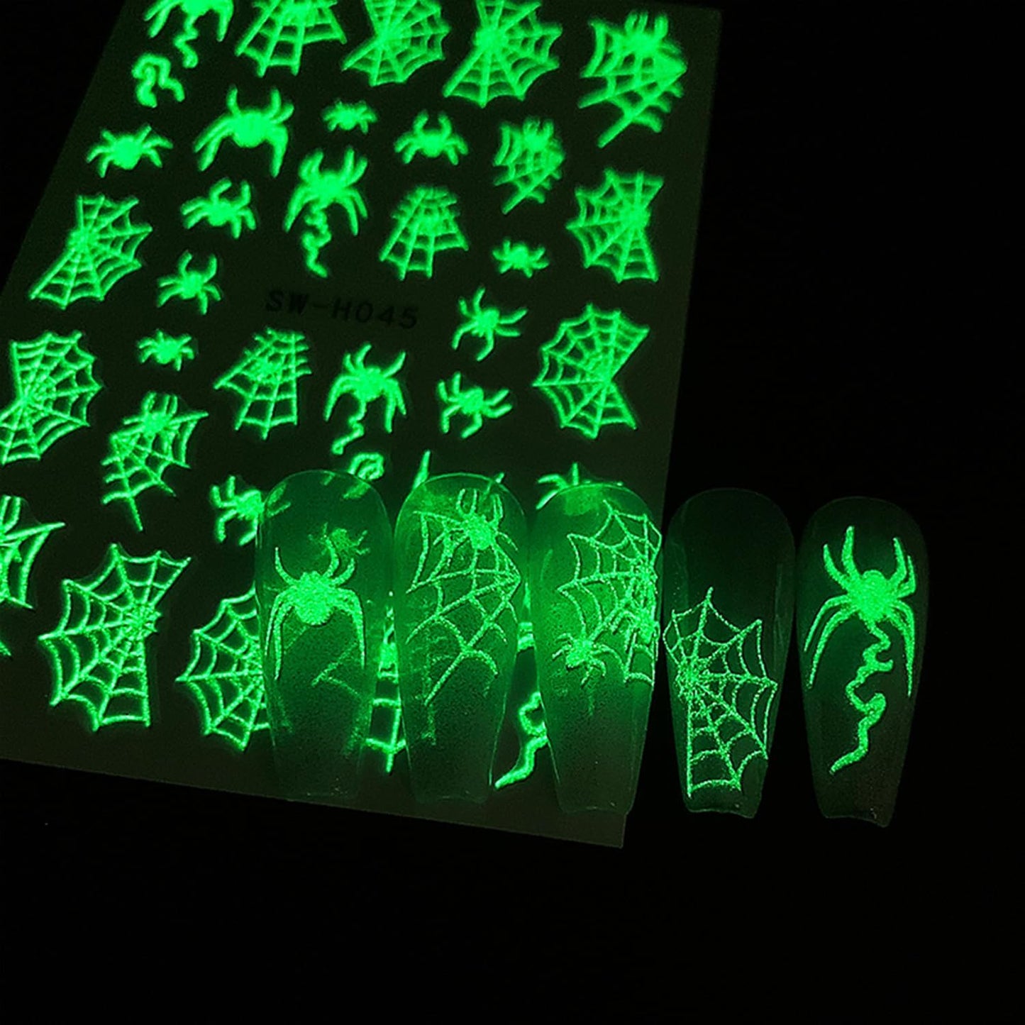 Luminous Halloween Nail Art Stickers Decals Cute White Ghost Nails Stickers Skeleton Spider Web Nails Decals Self-Adhesive Glow in The Dark Nail Art Decal for Women Halloween Decor