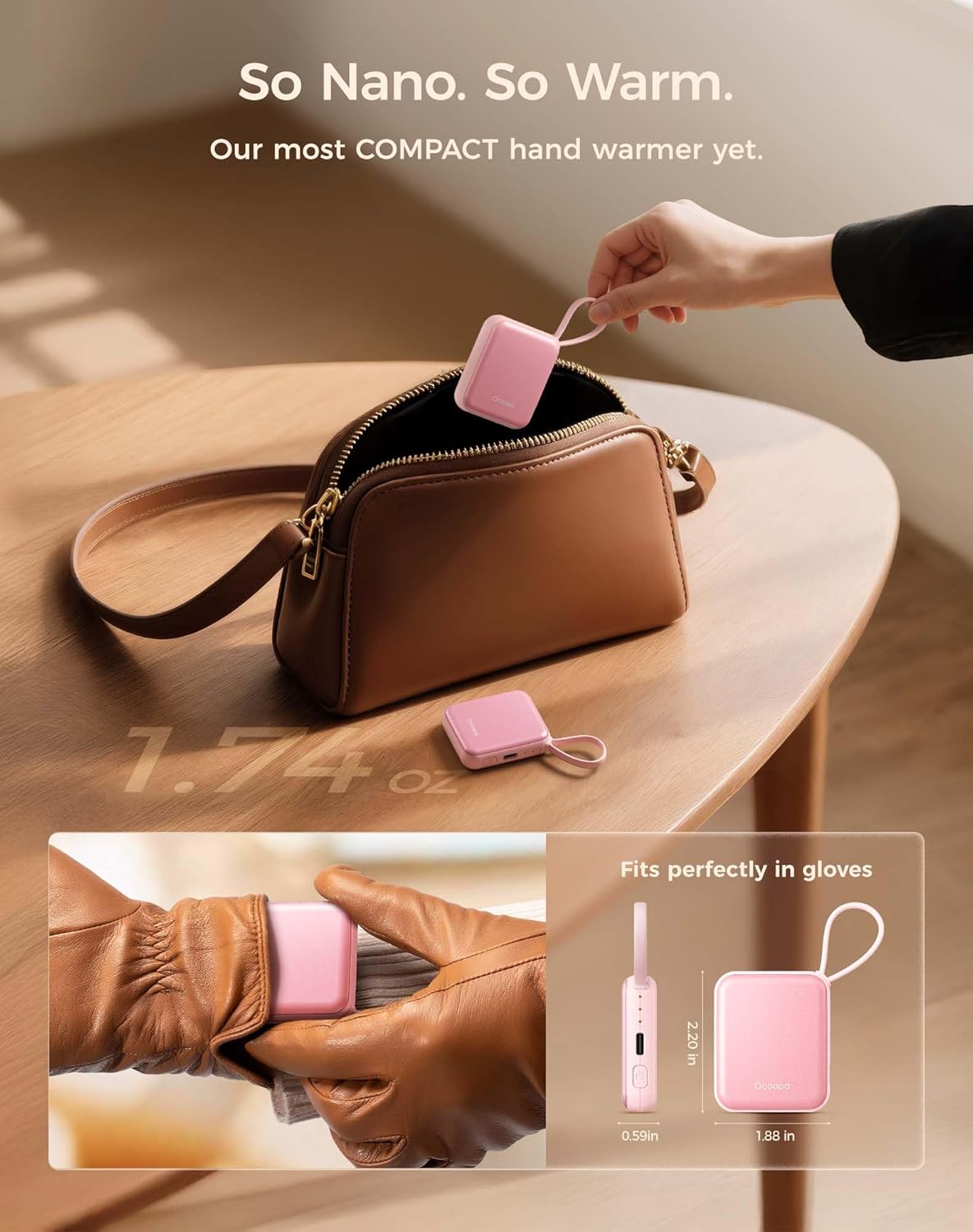 OCOOPA Hand Warmers Rechargeable, Smart Temp Control 7H*2 Long Safe Heat, Ultra Slim, Pocket-Size Design That Fits Gloves, Gifts for Women, Outdoor, Office, Commute (UT5 Nano)