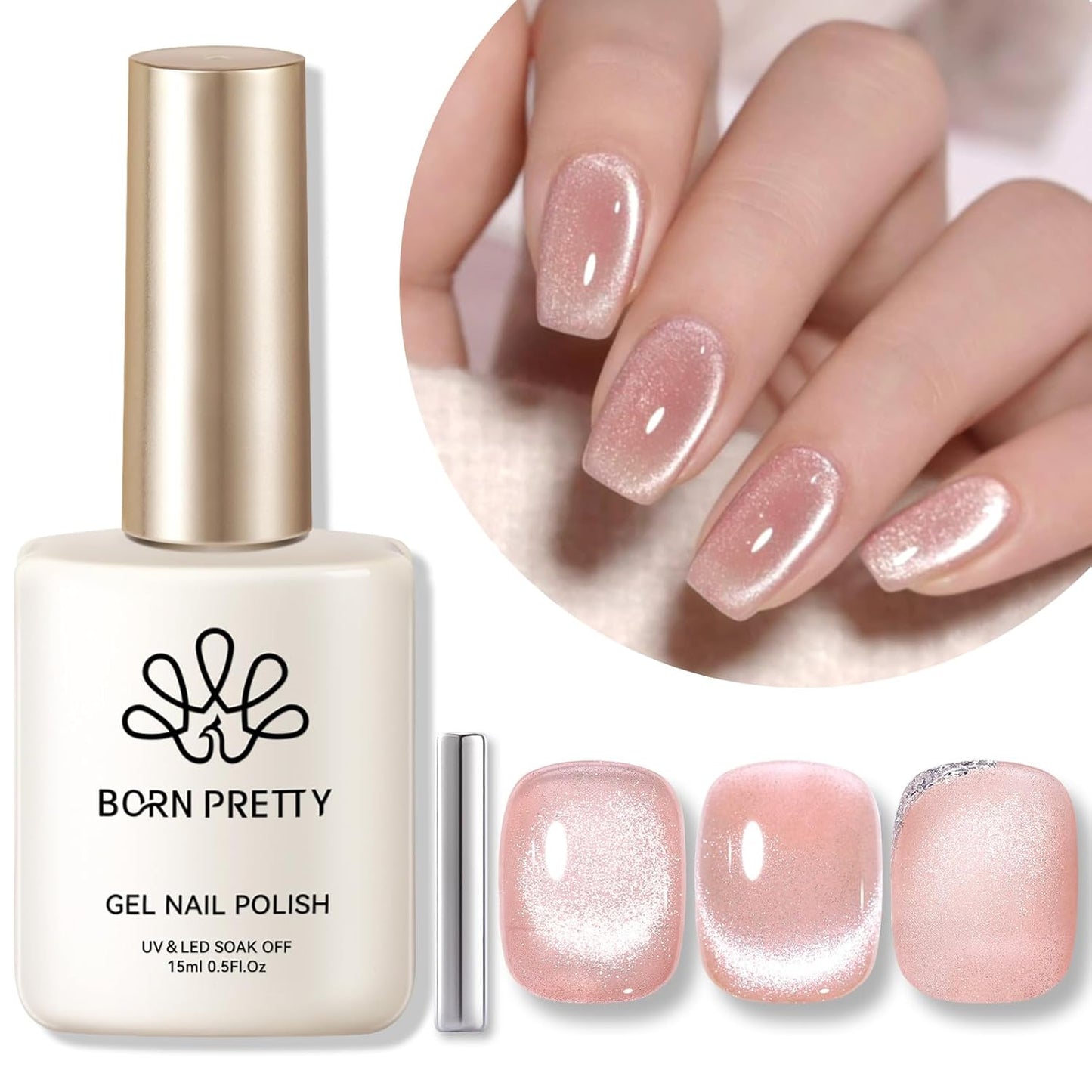 Born Pretty Magnetic Gel Nail Polish Jelly Cat Magnetic Eye Gel Polish Crystal Transparent Auroras Nail Gel for Salon Home DIY Manicure Use