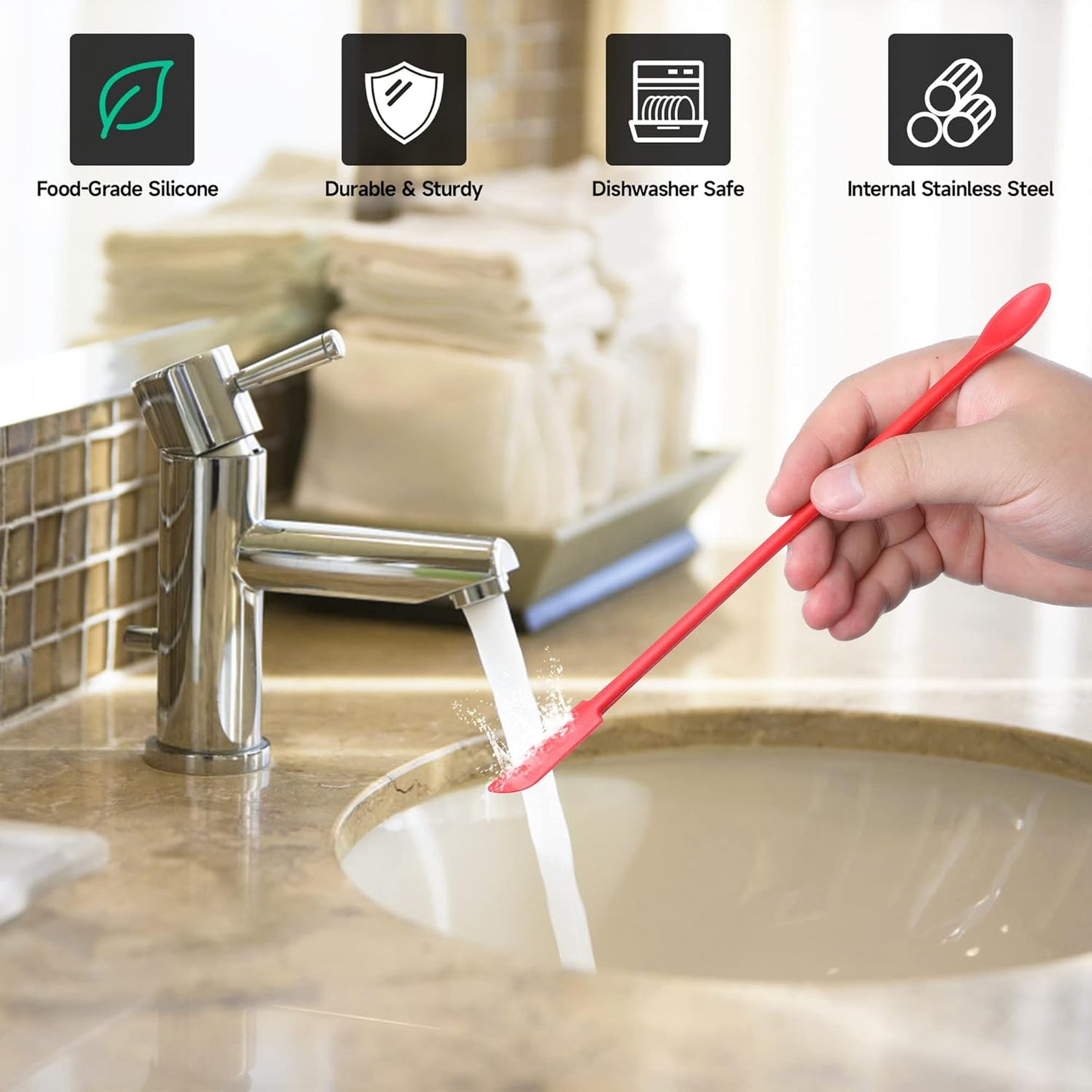 Mini Spatula Silicone Spatula Set - 4pcs Small Makeup Scrapers for Cosmetics, Reusable Beauty Tiny Tools, Thin Jar Scraper, Get the Last of the Makeup Out of the Bottle(Red)