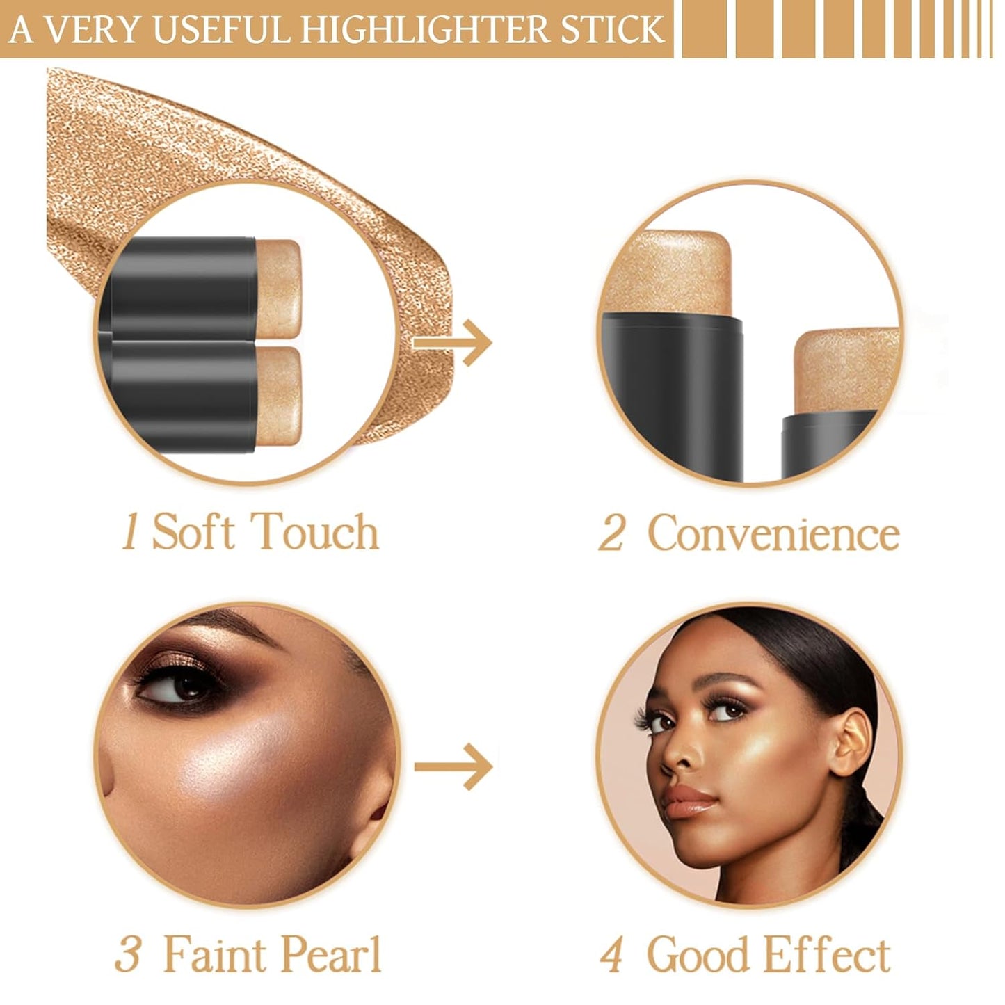 Highlighter Stick, Highlighter Makeup for Face & Body, Cream 3D Contour Stick, Multi-Use Body Shimmer Stick for All Skin Types, Glow, Waterproof, Long Lasting, Ideal for Daily, Party (Brown)