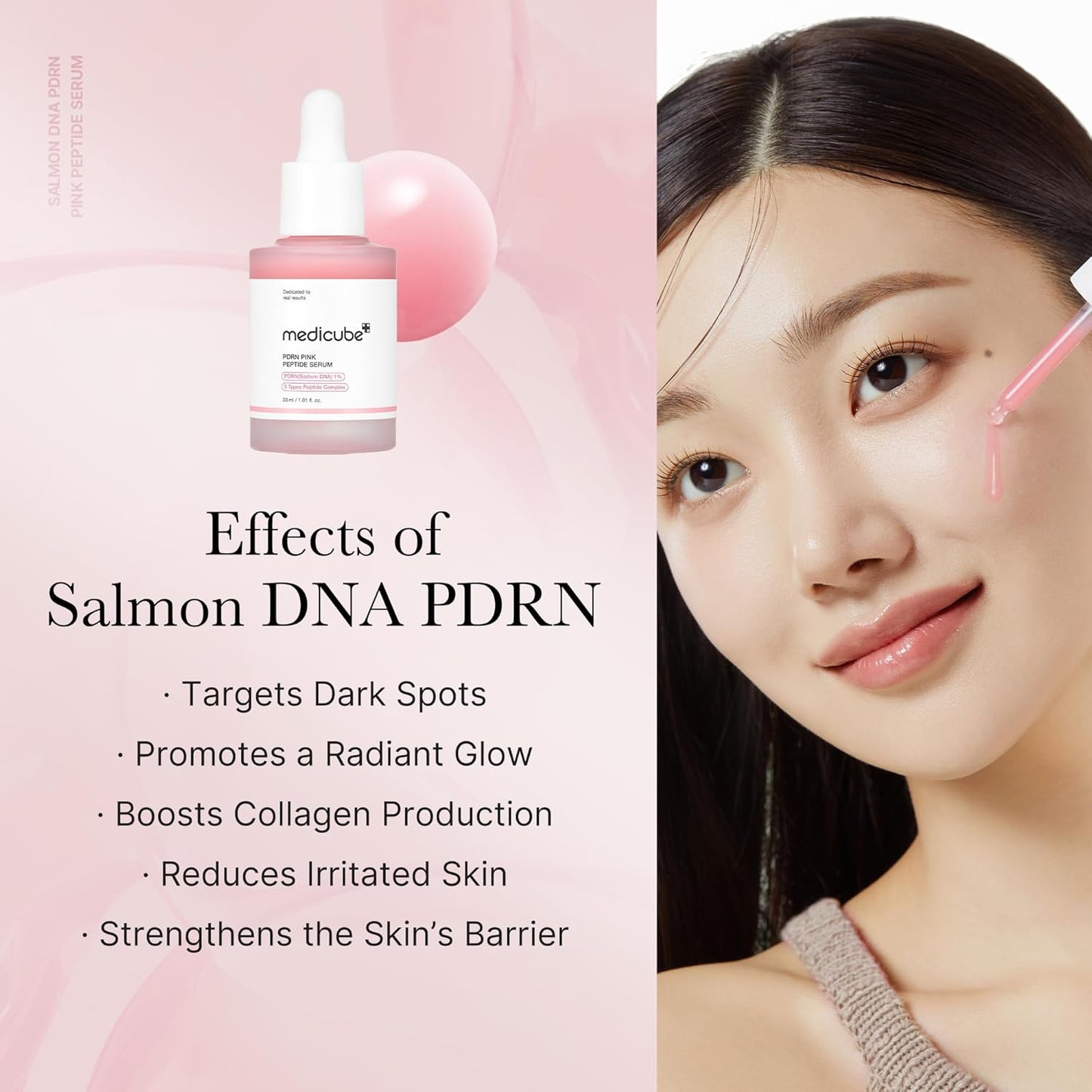 medicube Salmon DNA PDRN Pink Peptide Serum, Pink glow serum, Peptide, Niacinamide, Hydrating & Moisturizing & Firming, Uneven Skin Tone, Korean Skincare | 1.01 fl.oz. (1.01 fl.oz., Salmon DNA PDRN)