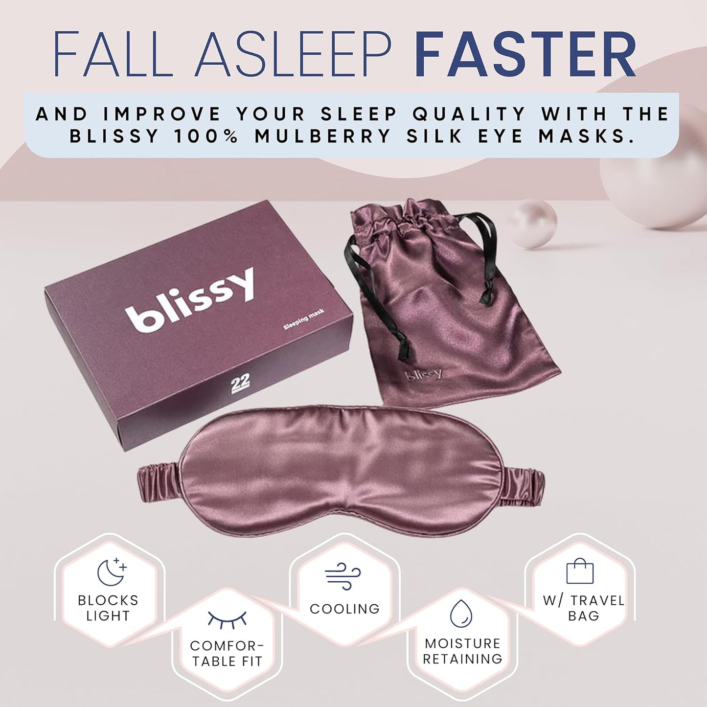 Blissy Silk Sleep Mask - Silk Eye Sleeping Mask for Women & Men for Total Blackout - 100% Pure Mulberry Silk, 22 Momme 6a Fibers - Blindfold Silk Sleep Mask Side Sleeper Eye Cover (Plum)