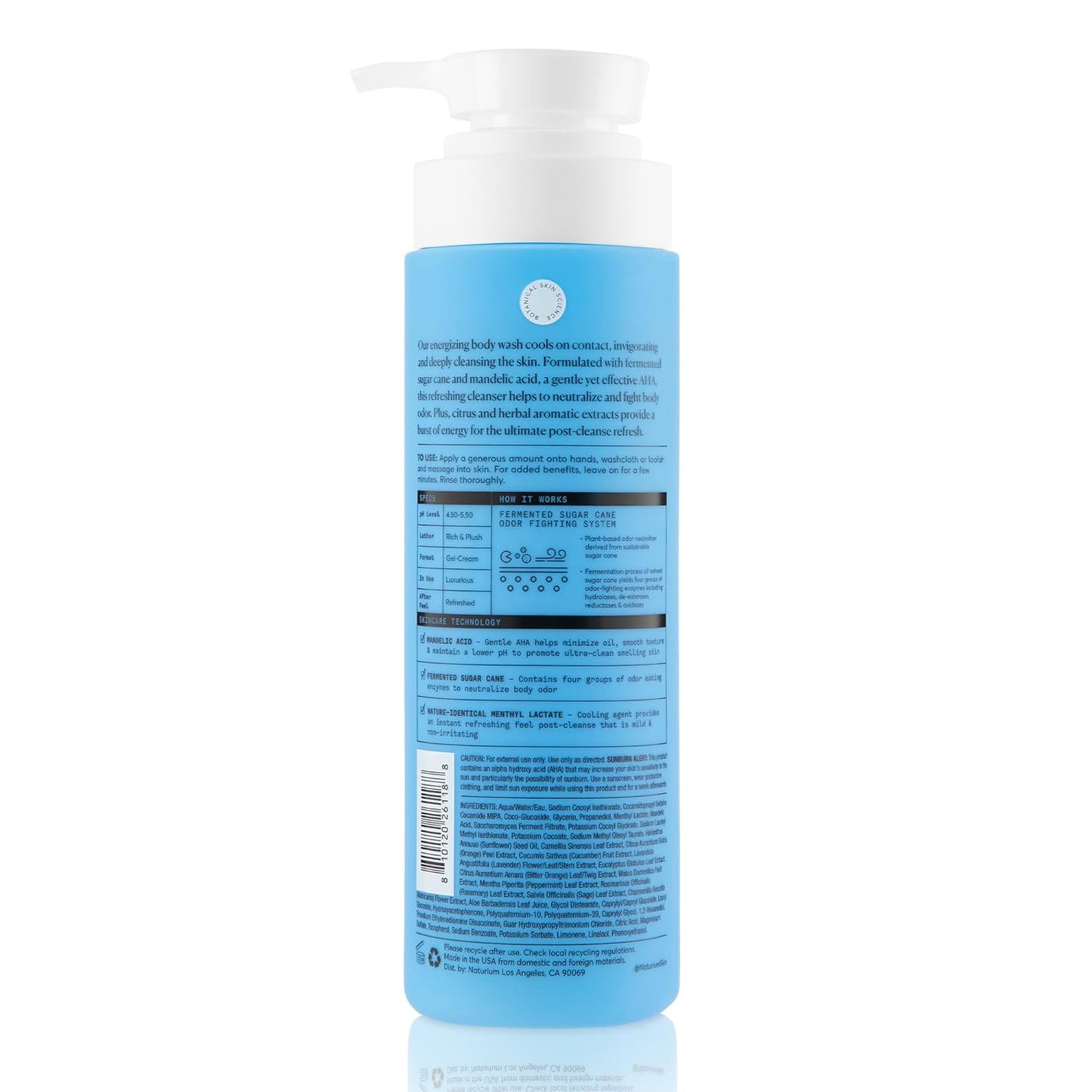 Naturium The Energizer Body Wash, Cooling & Refreshing Formula with Mandelic Acid, Deeply Cleanses & Neutralizes Body Odor, 16.9 oz