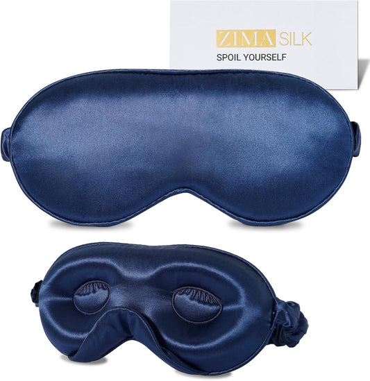 ZIMASILK Adjustable 22 Momme 100% Mulberry Silk Sleep Mask, Upgraded 3D Contoured Cup Eye Mask for Sleeping, Super Soft & Breathable Blindfold, Blackout for Deep Sleeping (Navy Blue)