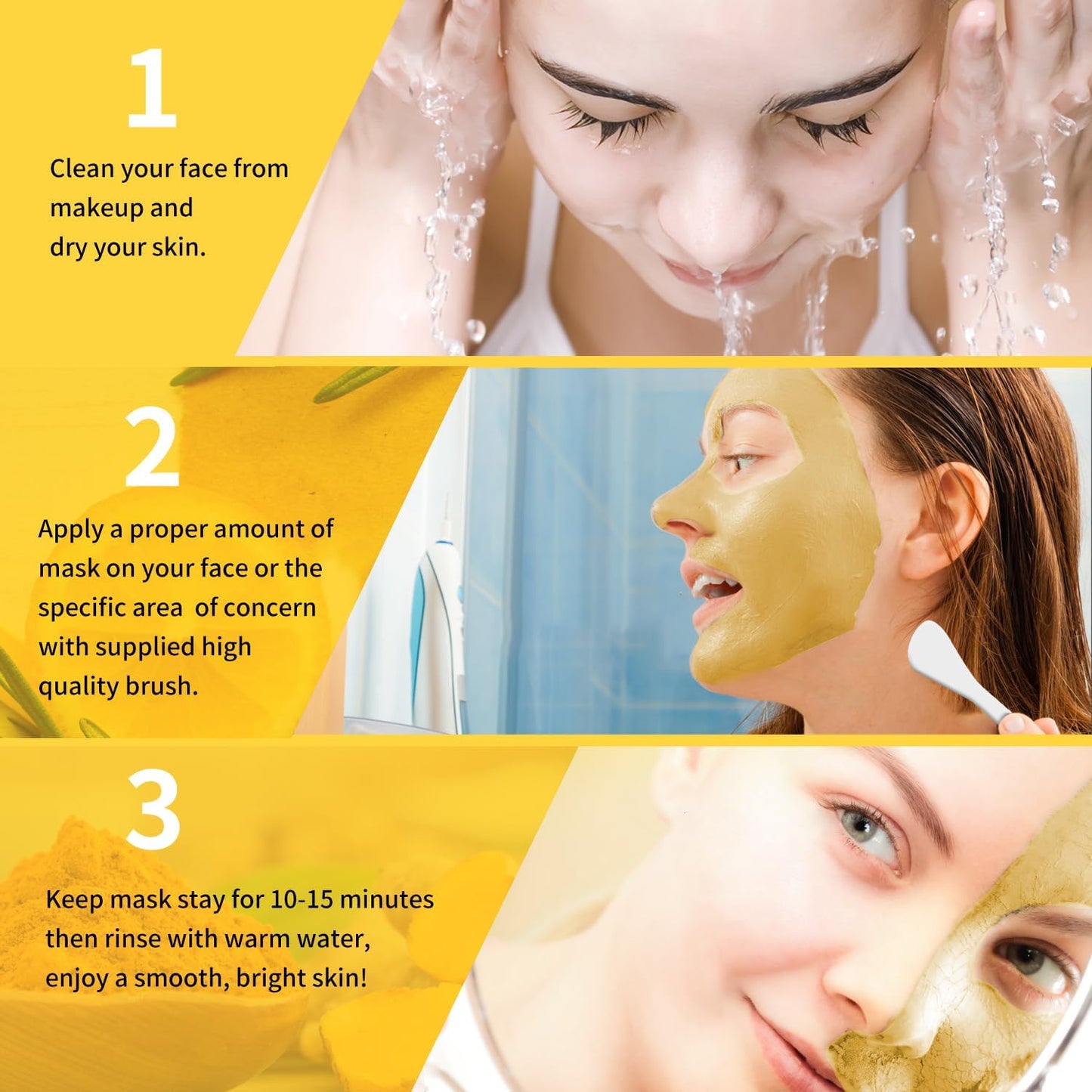 Turmeric Vitamin C Clay Mask with Kaolin Clay and Turmeric for Dark Spots, Dull Skin, Skincare Facial Mask for Controlling Oil and Refining Pores 5.29 Oz (yellow)