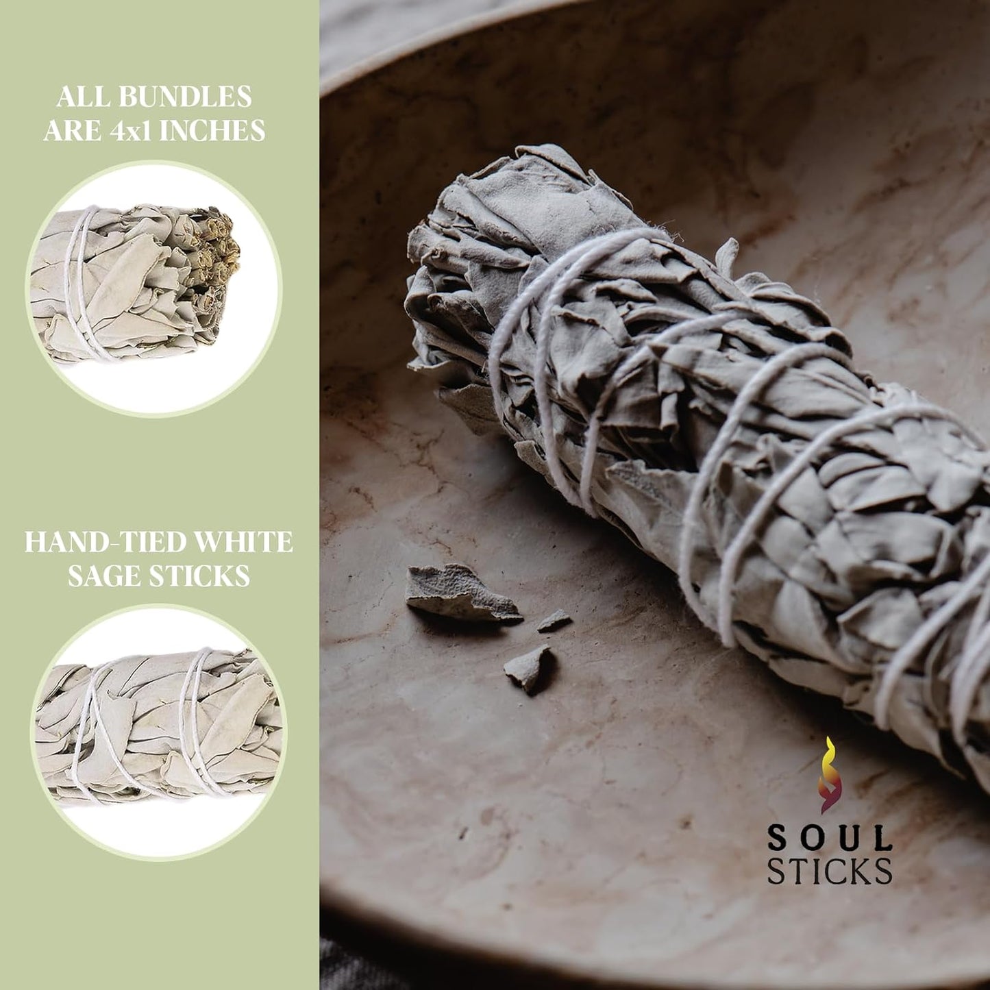 SOUL STICKS 9 Inch 6-Pack Organic California White Sage Smudge Sticks Bulk for Home Cleansing, Negative Energy Removal, Good Energy Meditation & Smudging Rituals | Pure Sage Bundles