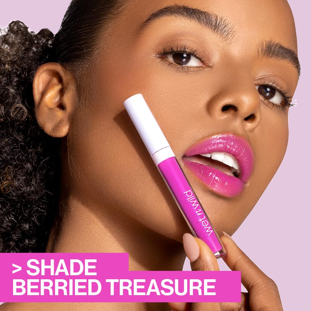 wet n wild Bare Focus Clarifying Finishing Powder Matte Pressed Setting Powder Medium-Tan and Mega Slicks Lip Gloss Long Lasting Hyaluronic Acid High Shine Crystal Clear