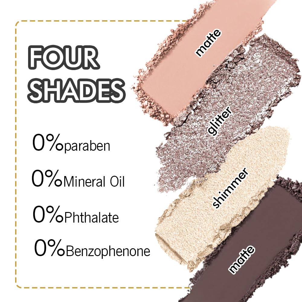 4 Colors Eyeshadow Makeup Palette,Nude Rose Gold Natural Neutral Nude Eye Shadow Palette with Mirror,Long Lasting Naturing-Looking,Waterproof,Travel Size