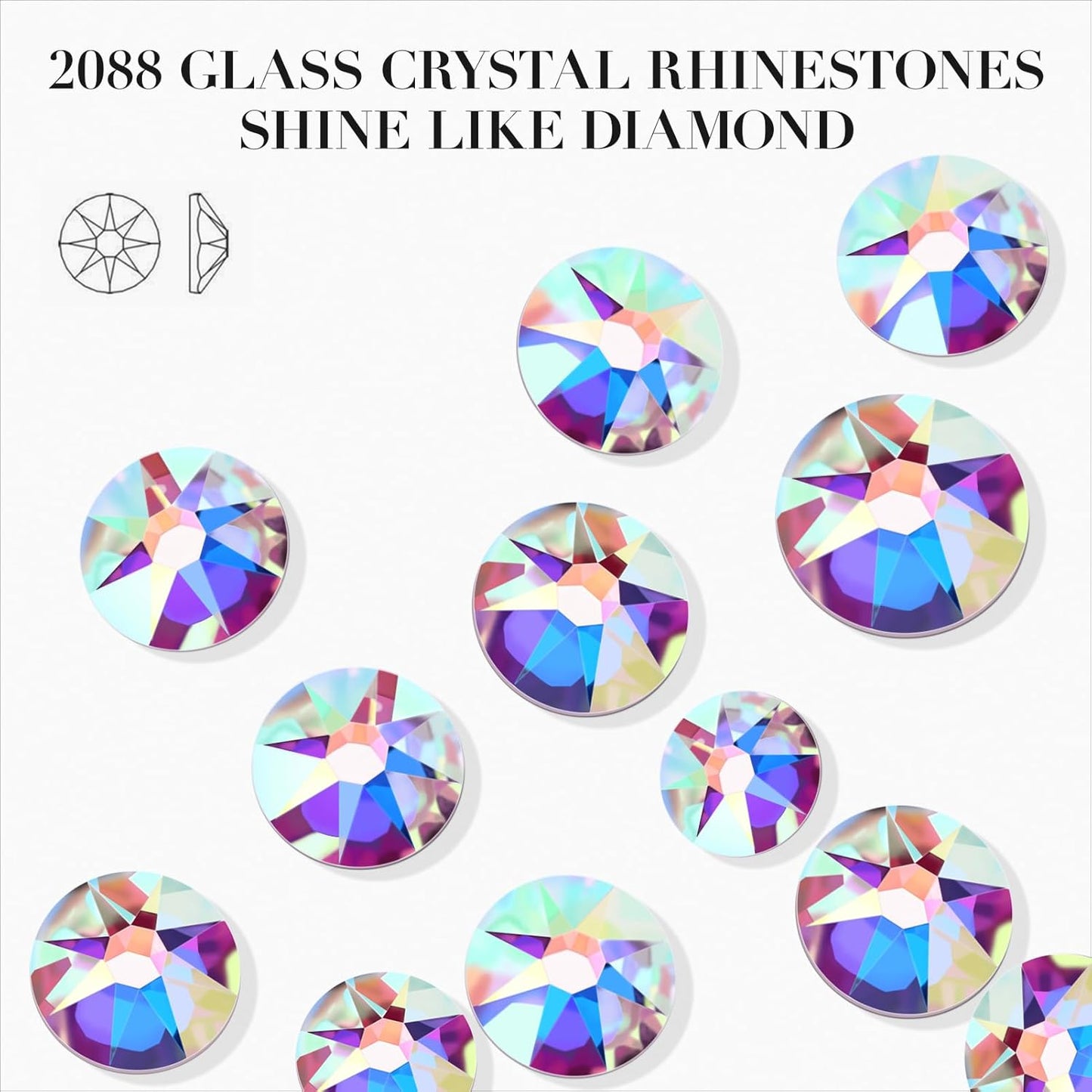 Novani 720pcs Crystal AB Rhinestones Flat Back Round Rhinestone Style 2088 Sparkly Crystal Gemstones for Nail Art and Crafting,S16(3.8-4.0mm