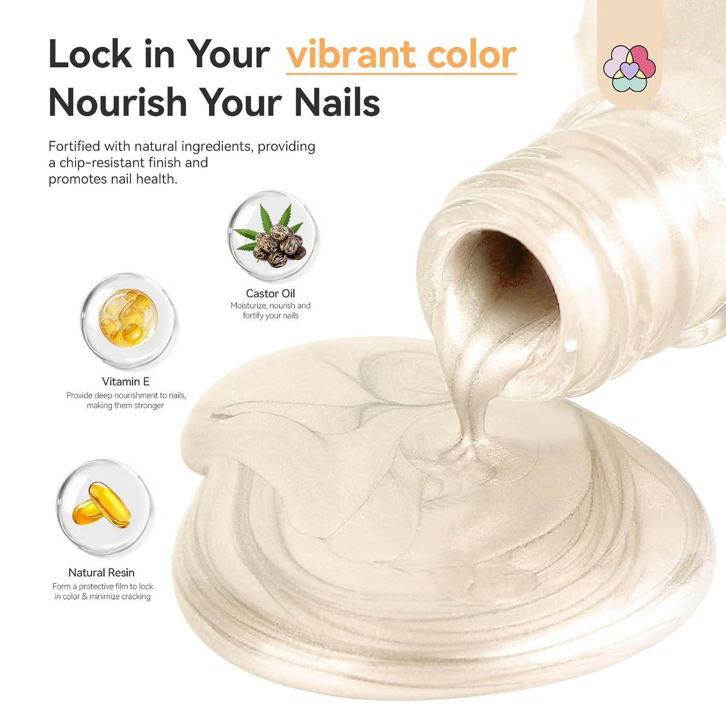 SAVILAND Color Artistry Pearl White Gold Nail Polish - 7 Days Shimmer Glitter Fingernail Polish, Ultra Quick Dry & Long-Lasting Pearlescent Sheen Nail Lacquer Nail Art Effect Home Manicure Gift Women