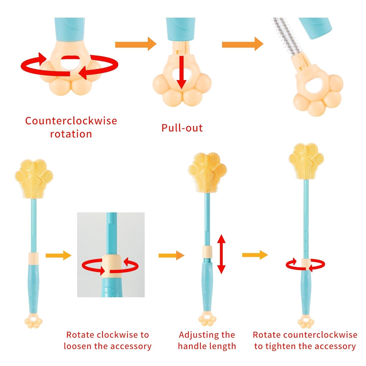 Adjustable Handle Length 10.5-13.8in Water Cup Cleaner Bottle Brush, Silicone Baby Bottle Brush, Pot Brush Cleaner, Green