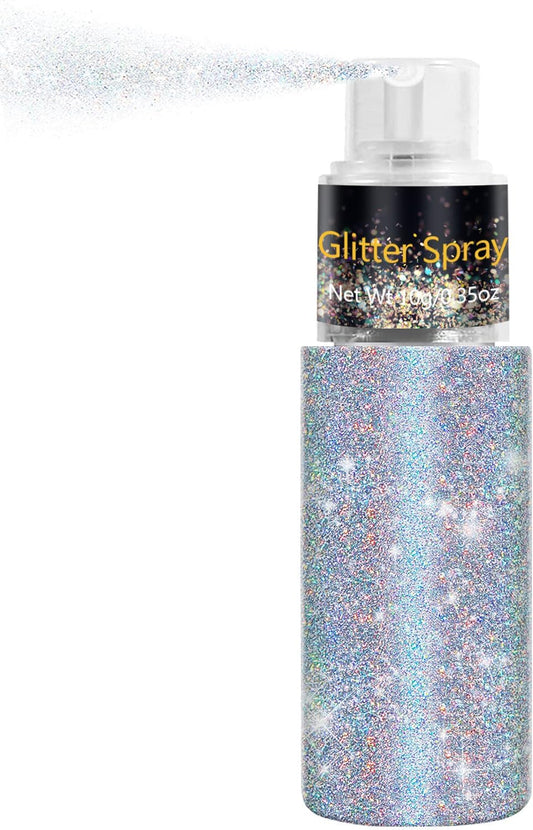 Hair and Body Glitter Spray, Holographic Glitter Highlighter Powder, Face Body Clothes Shiny Glitter, Loose Shimmer Hairspray Festival Rave Prom Accessories, 10g (07# Rainy-Rainbow)