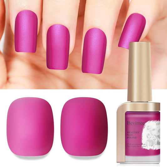 Matte Nail Polish, Air Quick Dry, Hot Pink Nail Lacquer Matte Finish, High Pigmented Long Lasting & Fast Drying Velvet Nail Polish For Nail Art, Mist Effect 12ml