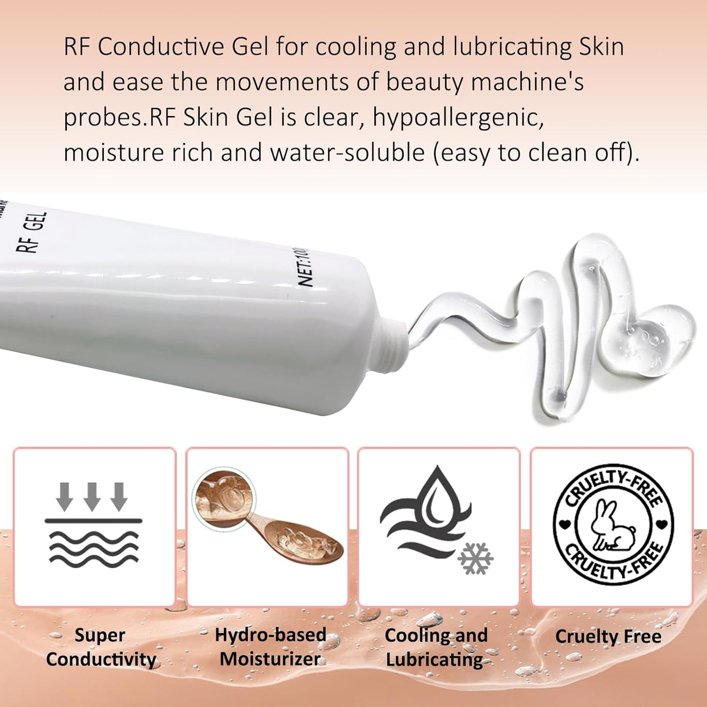 RF Conductive Gel for Microcurrent Facial Device, Hydrating Cream for Radio Frequency Skin Tightening Machines, Paraben-free Skin Cooling Gel for IPL Hair Removals