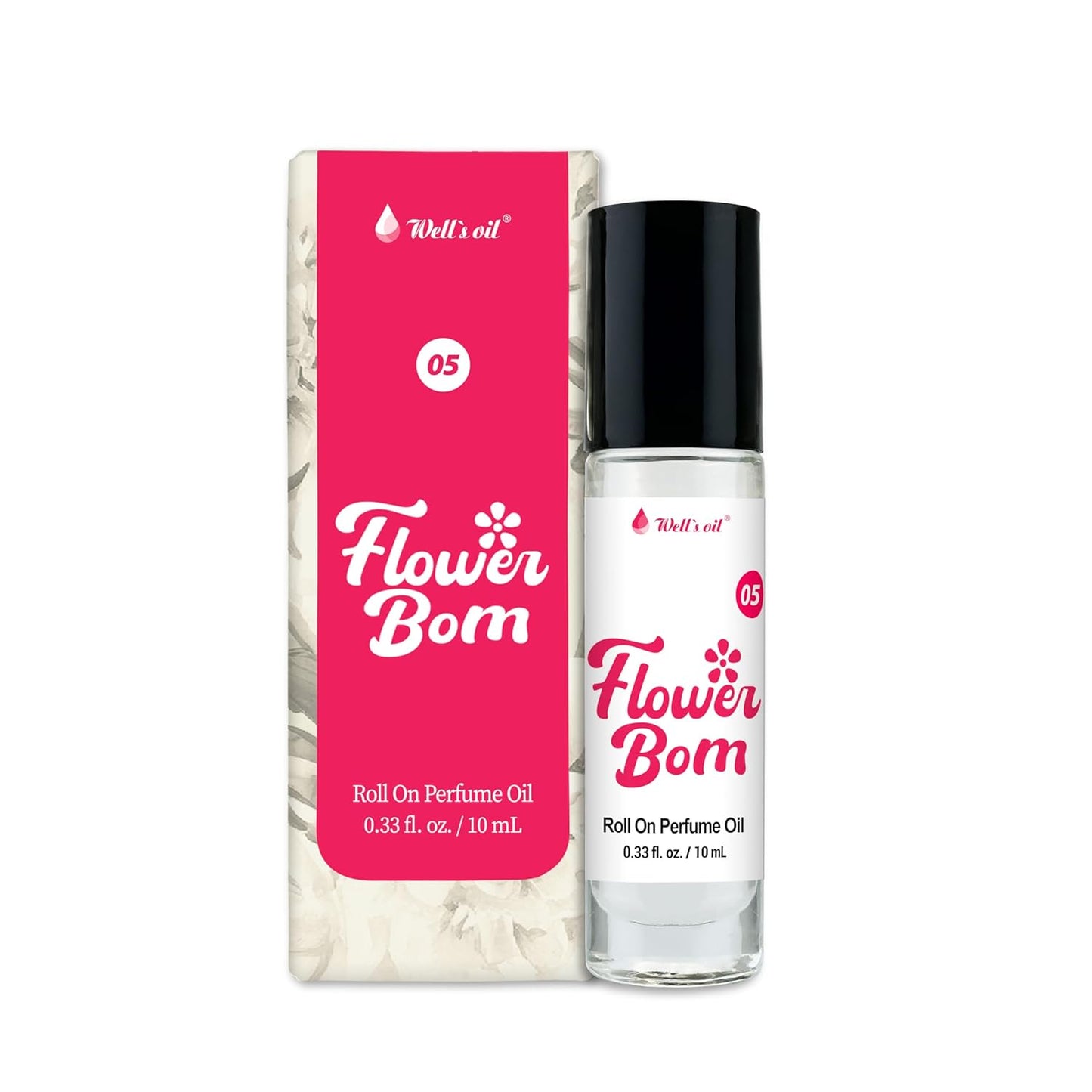Well's Oil Roll-On Perfume Oil (Flower Bom) | Floral & Fruity Notes | Long-Lasting | Paraben-Free | 0.33 Fl Oz / 10 ml