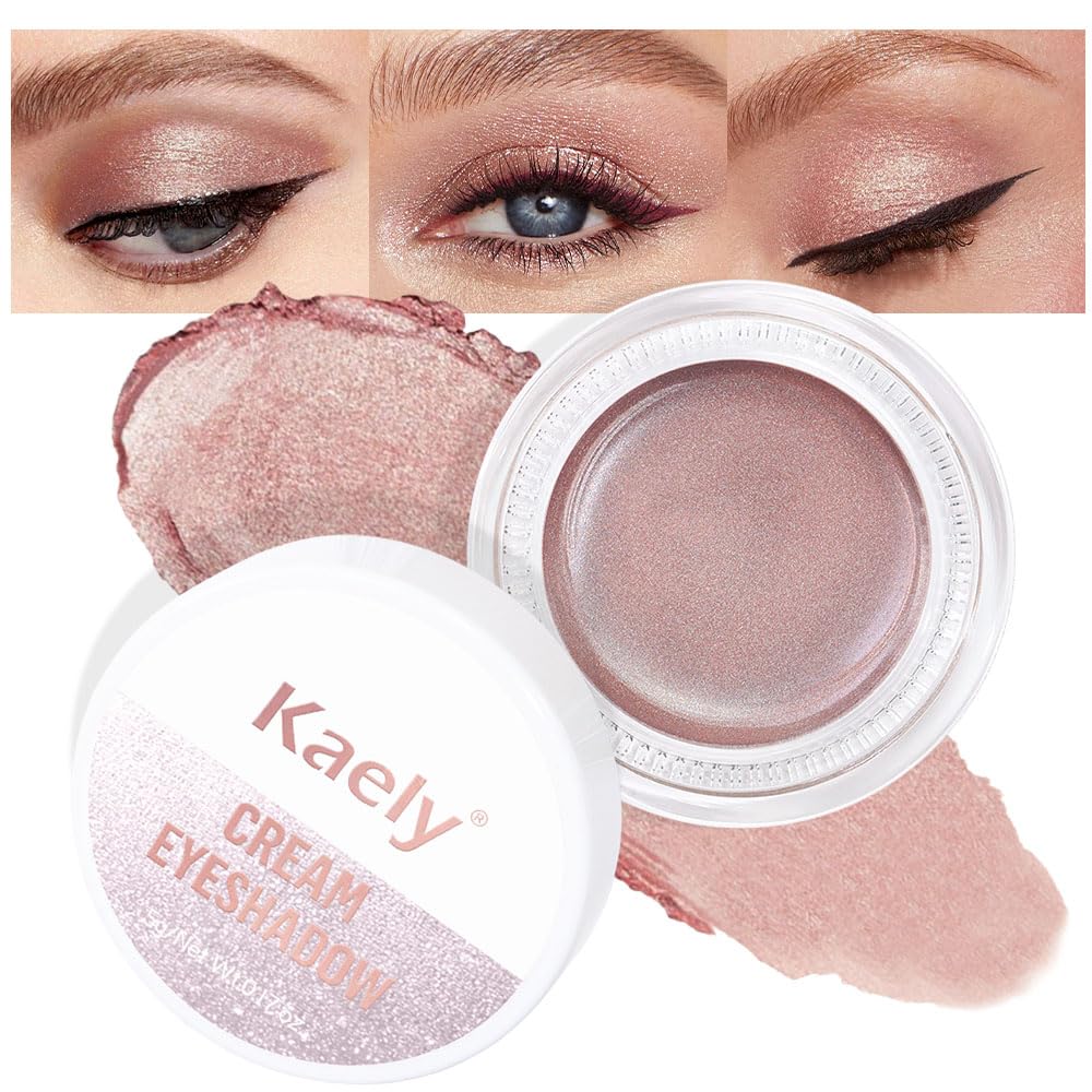 evpct Single Cream Eye Shadow Palette Pot Makeup for Older Women, Antique Rose Mauve Pearl Shimmer Glitter Metallic Monochrome Cream to Powder Eyeshadow Palette Eye Brightener, Waterproof Blendable