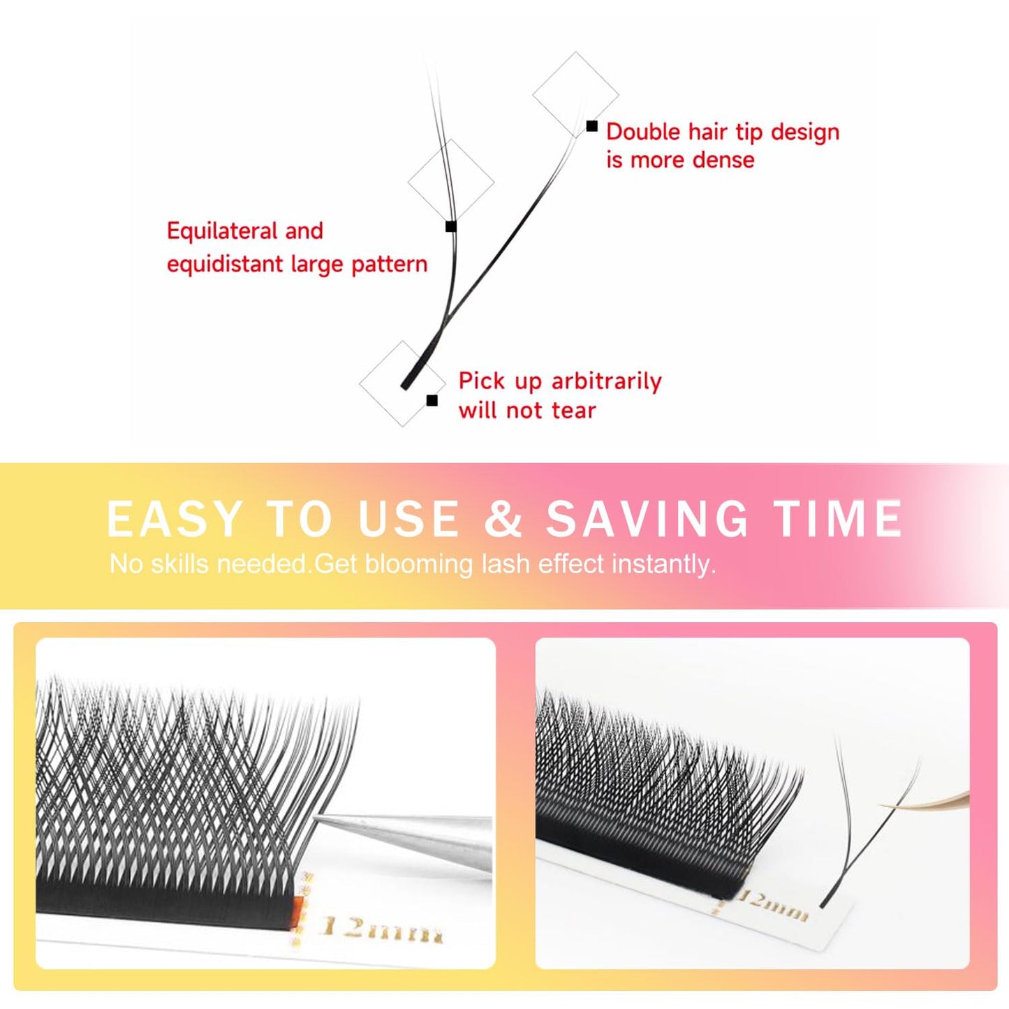 YY Lash Extensions Supplies Y Eyelash Extensions 0.05mm Thickness D Curl 14mm Premade Fans 4D Russian Volume Matte Black 12 Rows Crisscross Eye Lashes(YY-0.05-D,14mm)