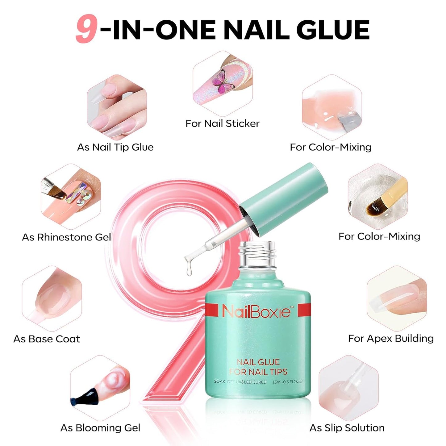 Modelones Press On Nails Kit with Top Coat Nail Glue for Nail Tips Builder Nail Gel 160 PCS Short Brown Square French Tip Press on Nails with LED Light for Easy DIY Nail Art Kit