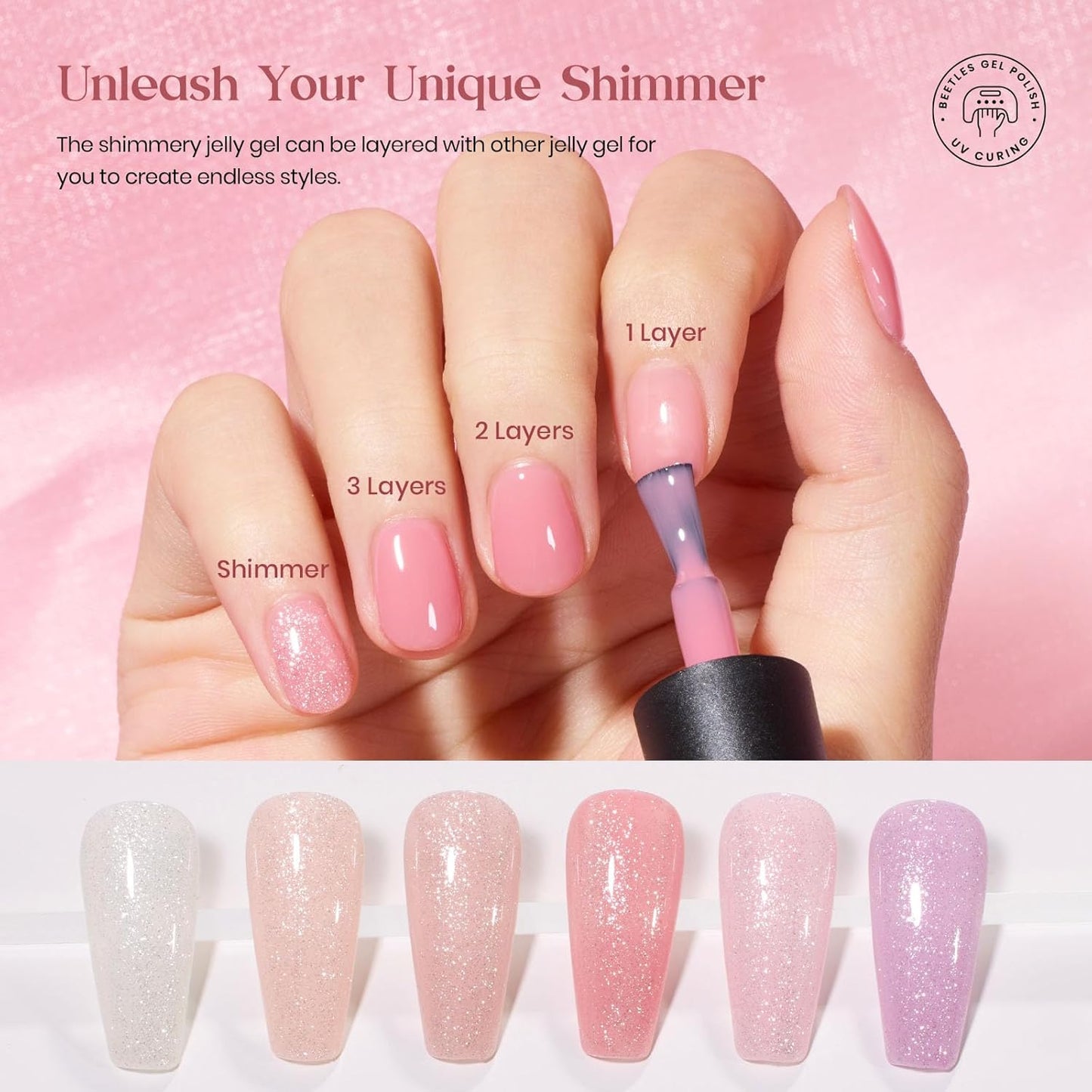Beetles Nude Pink Gel Nail Polish Set, Nude Paradise Gel Polish Kit 25PCS 20 Colors Jelly Pink Sheer Glitter White Soak Off UV Base Glossy Matte Top Coat Pearls Rhinestones Nail Charms Gift for Women