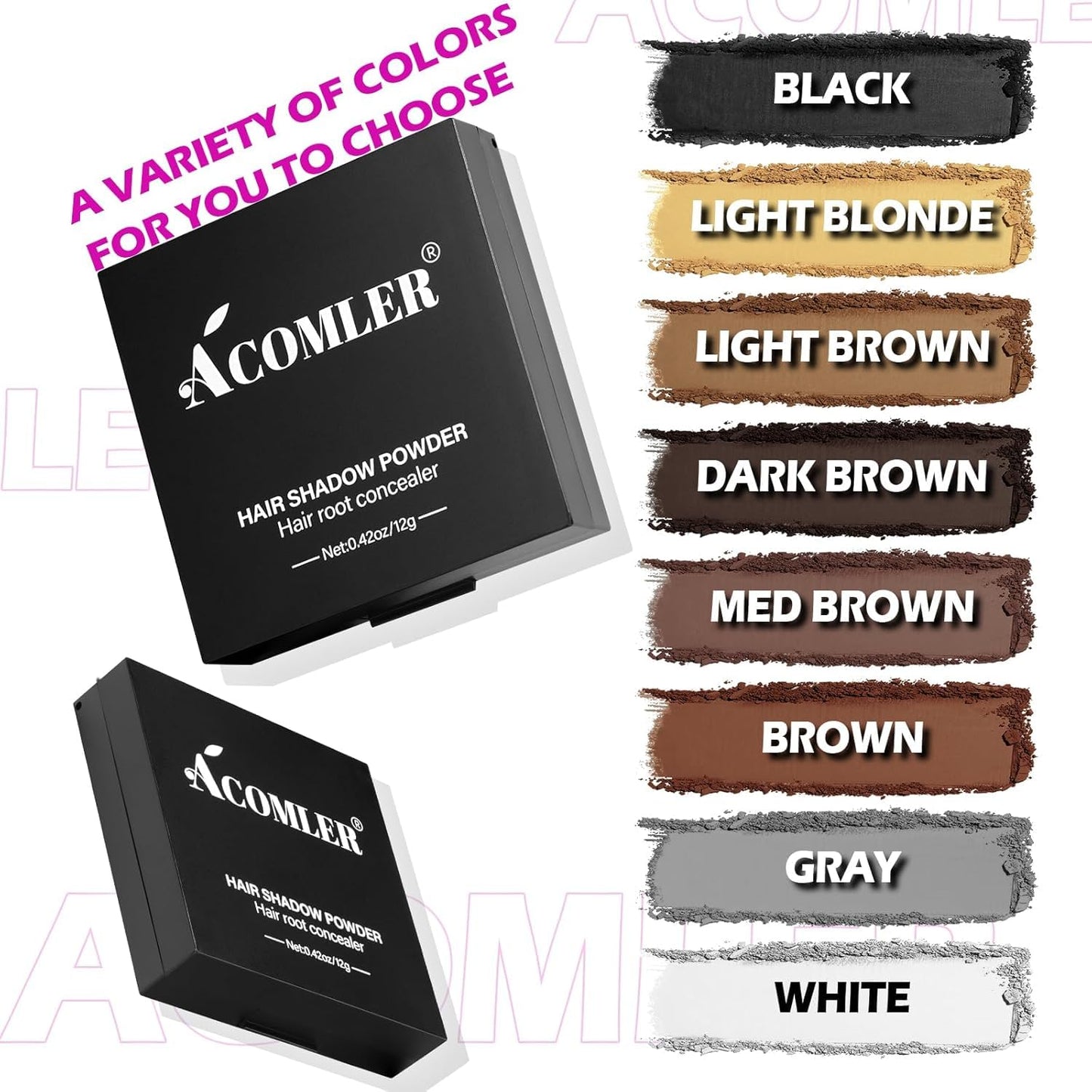 Acomler Root Touch Up Hair Color, Talc-Free Hairline Powder for Thinning, Root Touch Up Instantly Gray Hair Cover Up, Hair Powder for Women Men, Includes Makeup Brush (White, 0.42oz)