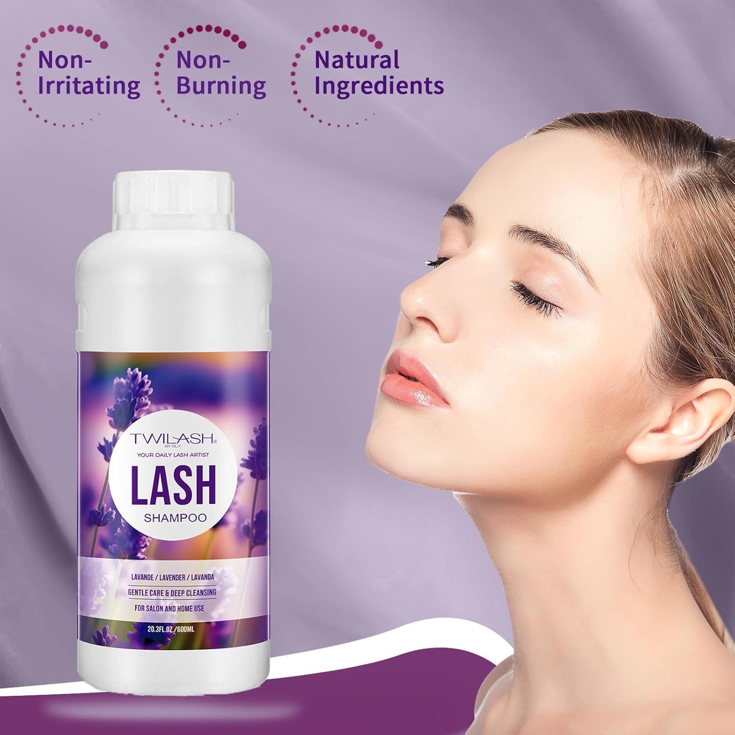 Lash Shampoo Bulk, Eyelash Cleanser for Extensions 1 Liters, Safe Makeup Remover, Non-irritating or Burning Formula Eyelid Foaming Cleanser for Professional Salon and Home Use (Lavender-1L)