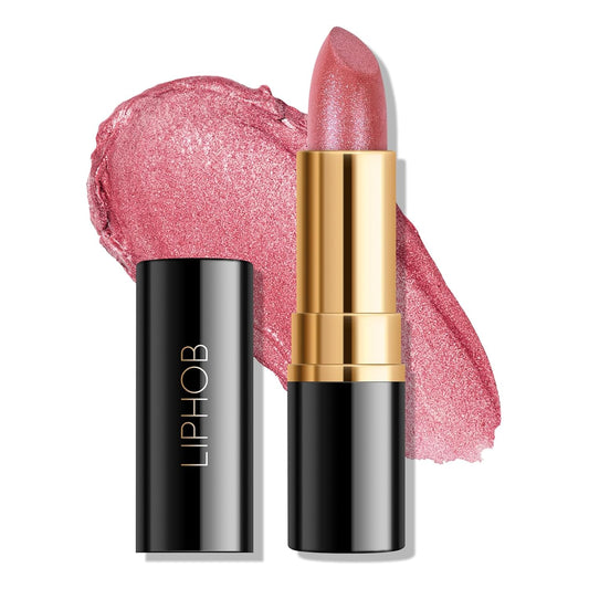 KYDA Red Shimmer Lipstick, Metallic Pearl Lipstick, Lasting Non-sticky Glitter Lips Color, High Glossy Lips Makeup for Women, Cameo Brown